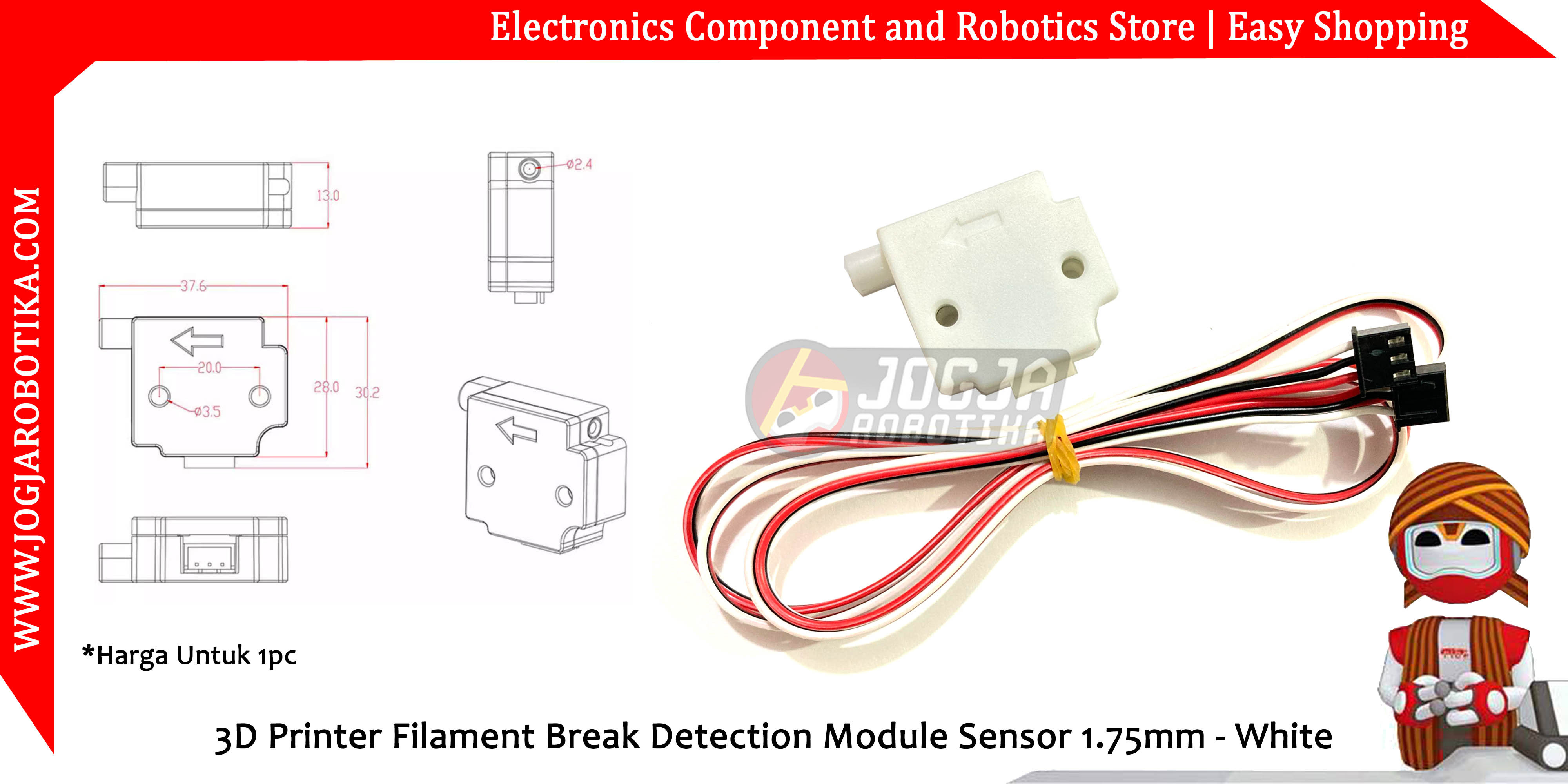 3D Printer Filament Break Detection Module Sensor 1.75mm - White