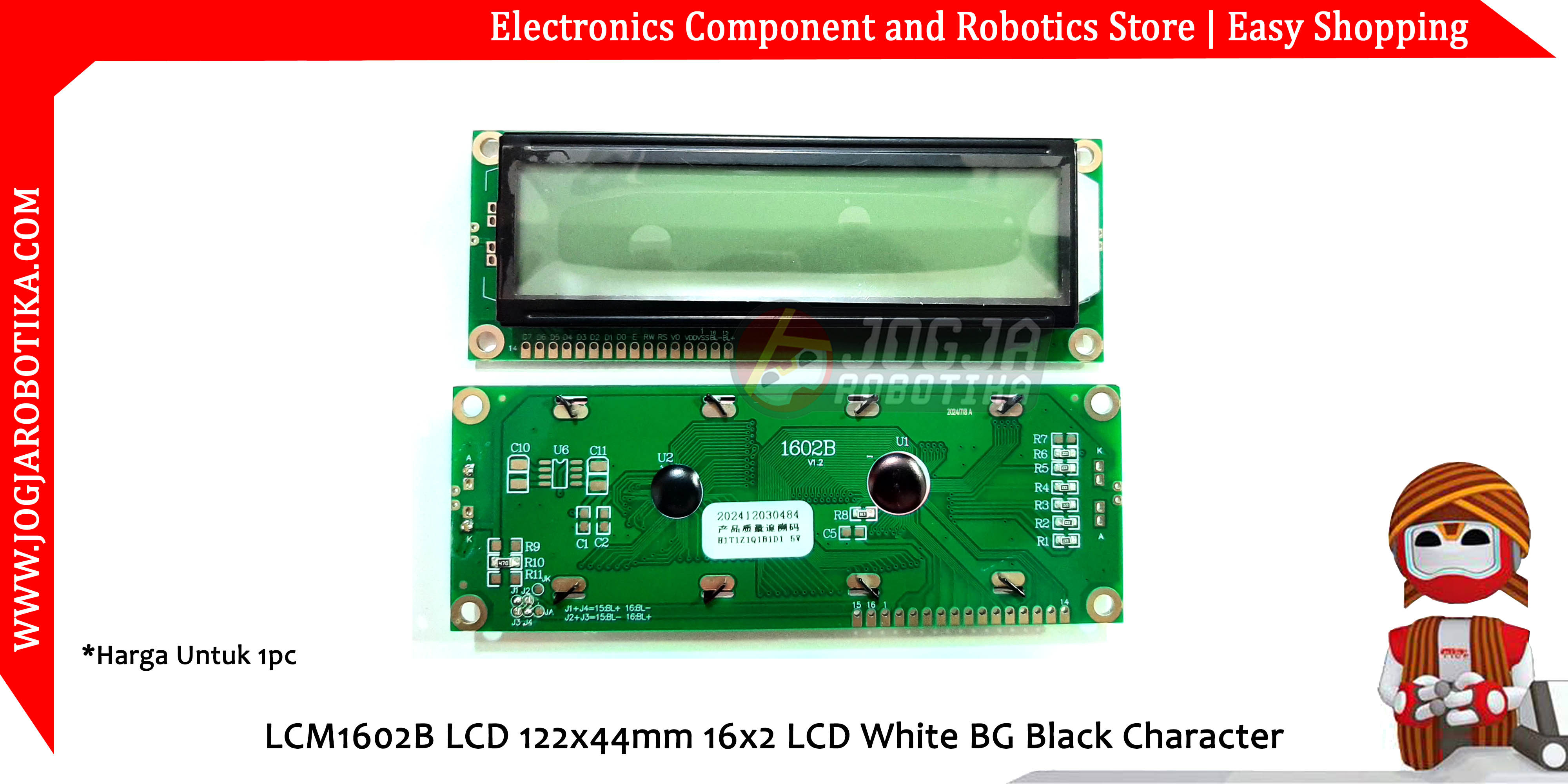 LCM1602B LCD 122x44mm 16x2 LCD White BG Black Character