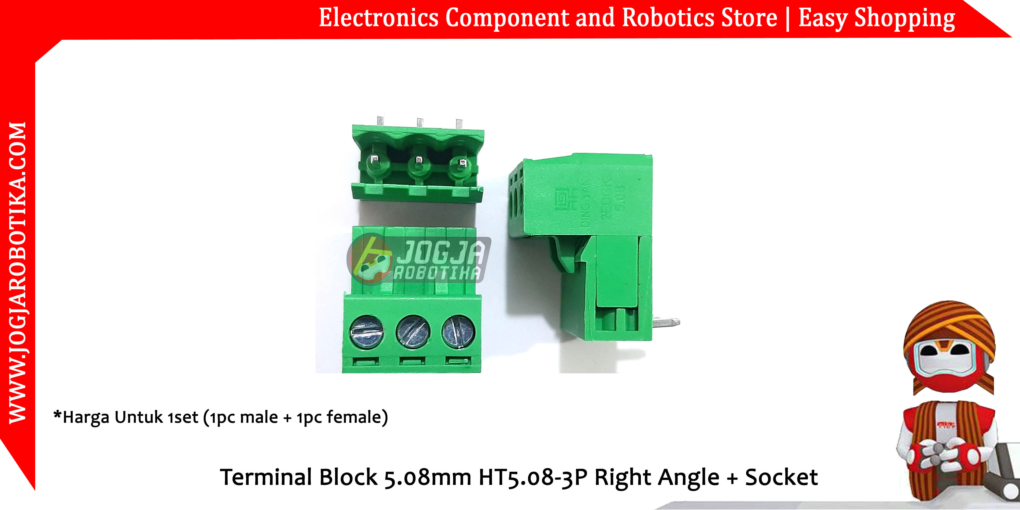 Terminal Block 5.08mm HT5.08-3P Right Angle + Socket