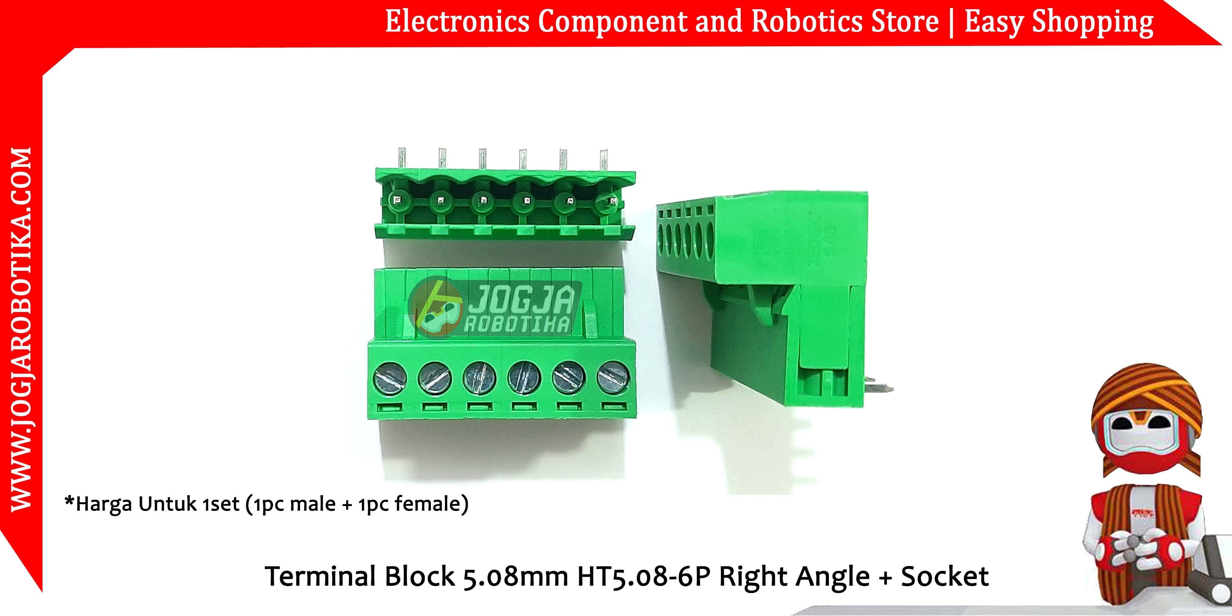 Terminal Block 5.08mm HT5.08-6P Right Angle + Socket