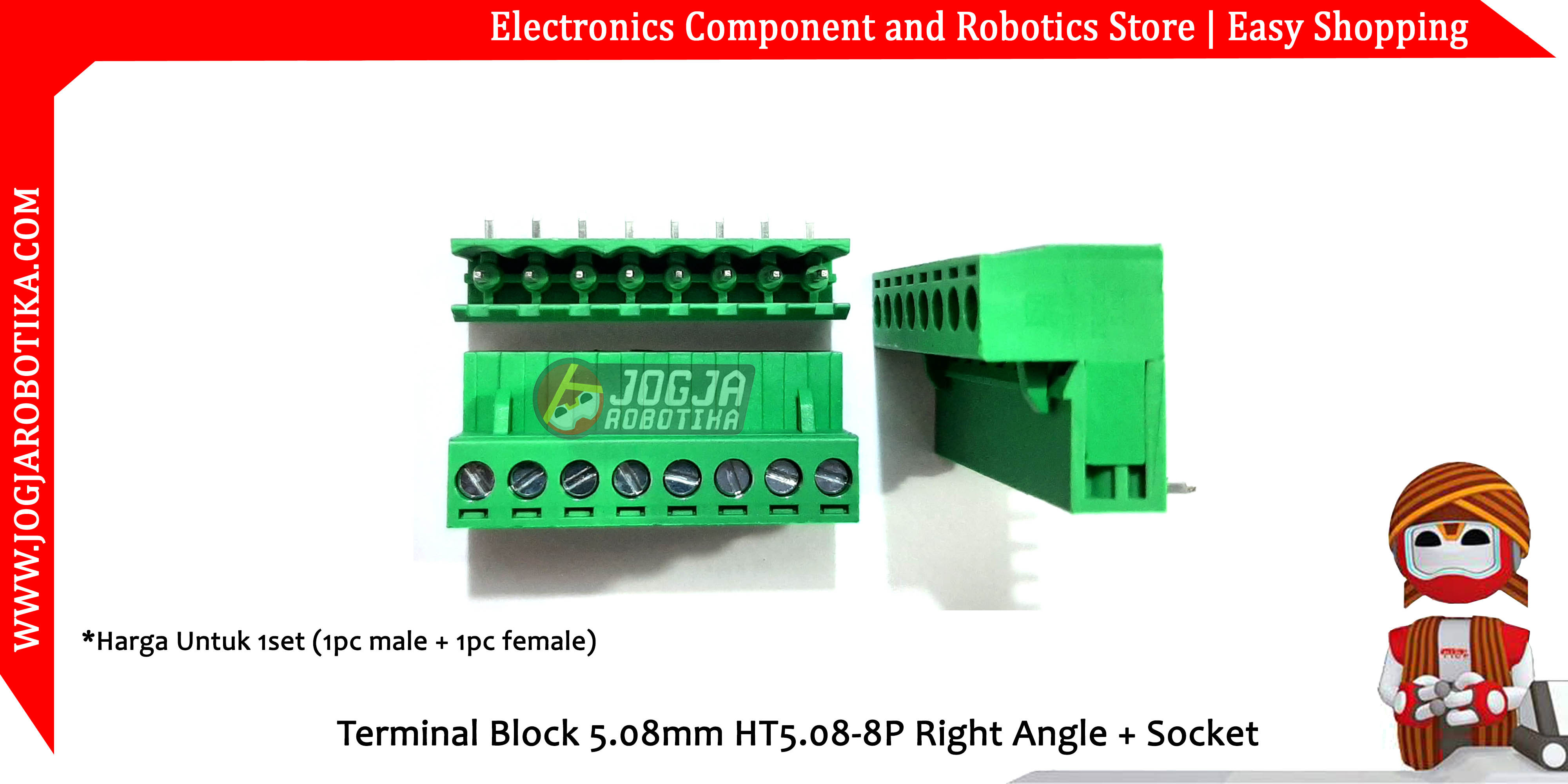 Terminal Block 5.08mm HT5.08-8P Right Angle + Socket