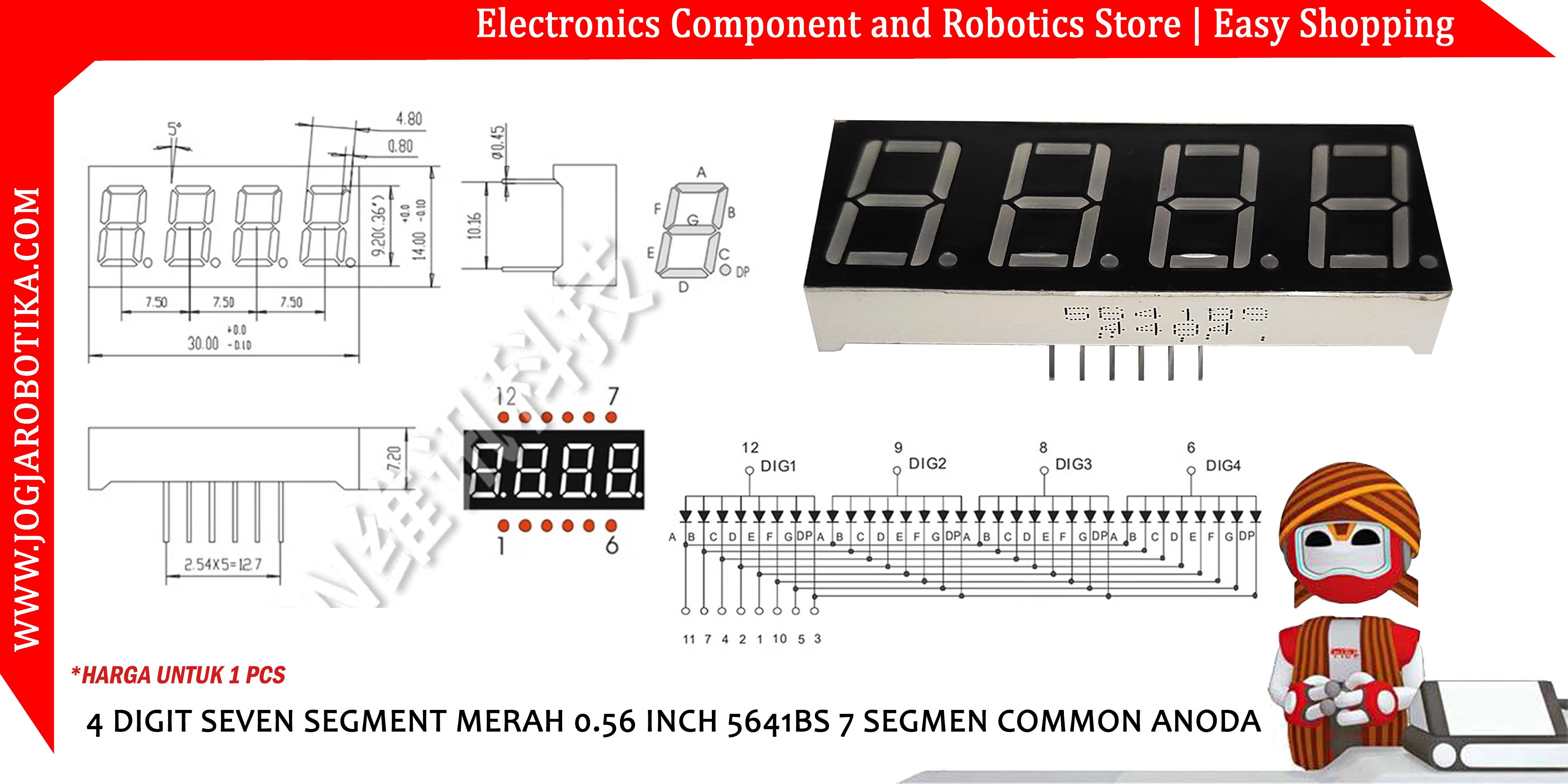 4 DIGIT SEVEN SEGMENT MERAH 0.56 INCH 5641BS 7 SEGMEN COMMON ANODA