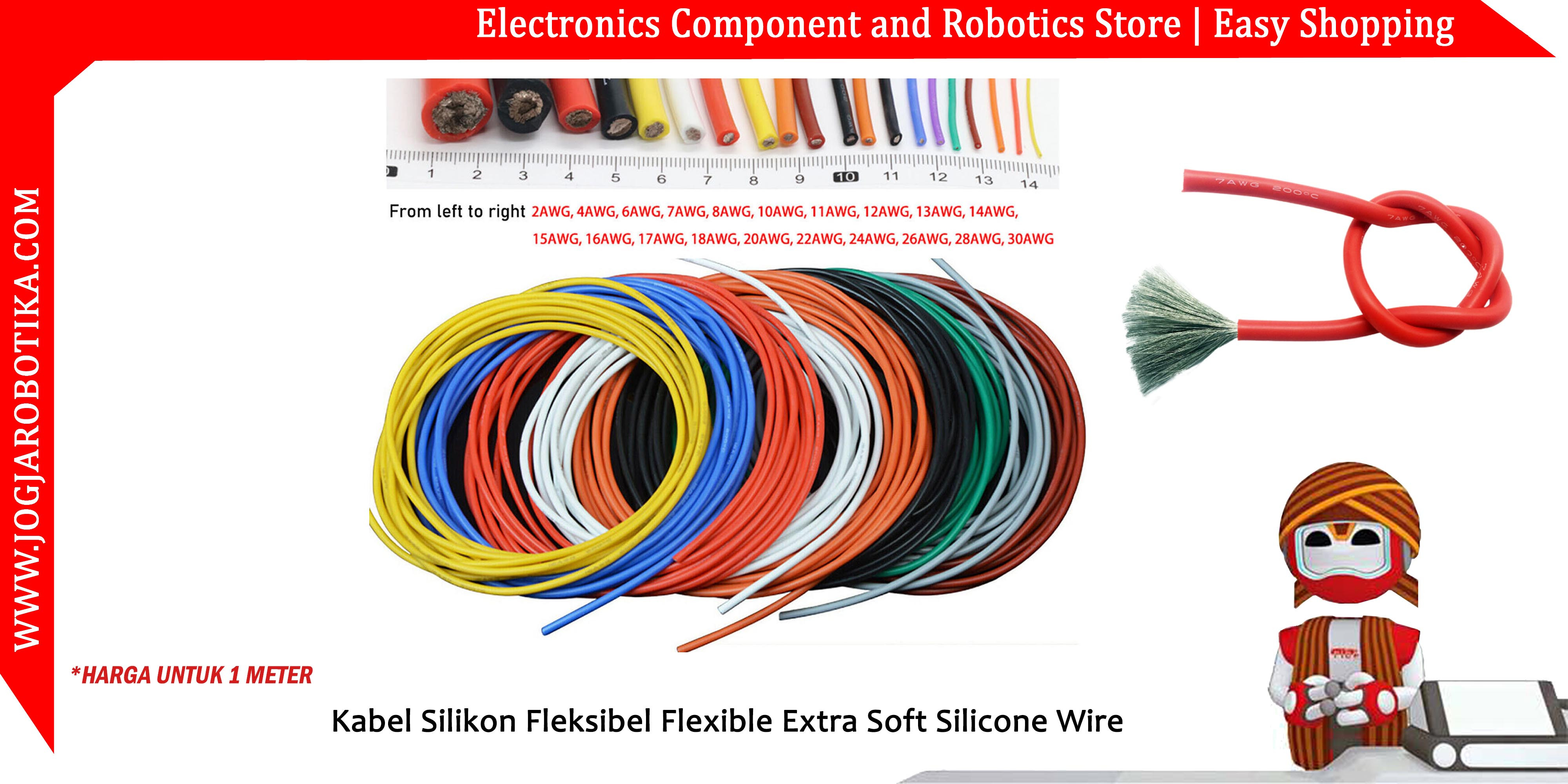 Kabel Silikon Fleksibel 18 AWG Flexible Silicone Wire AWG 18 - MERAH
