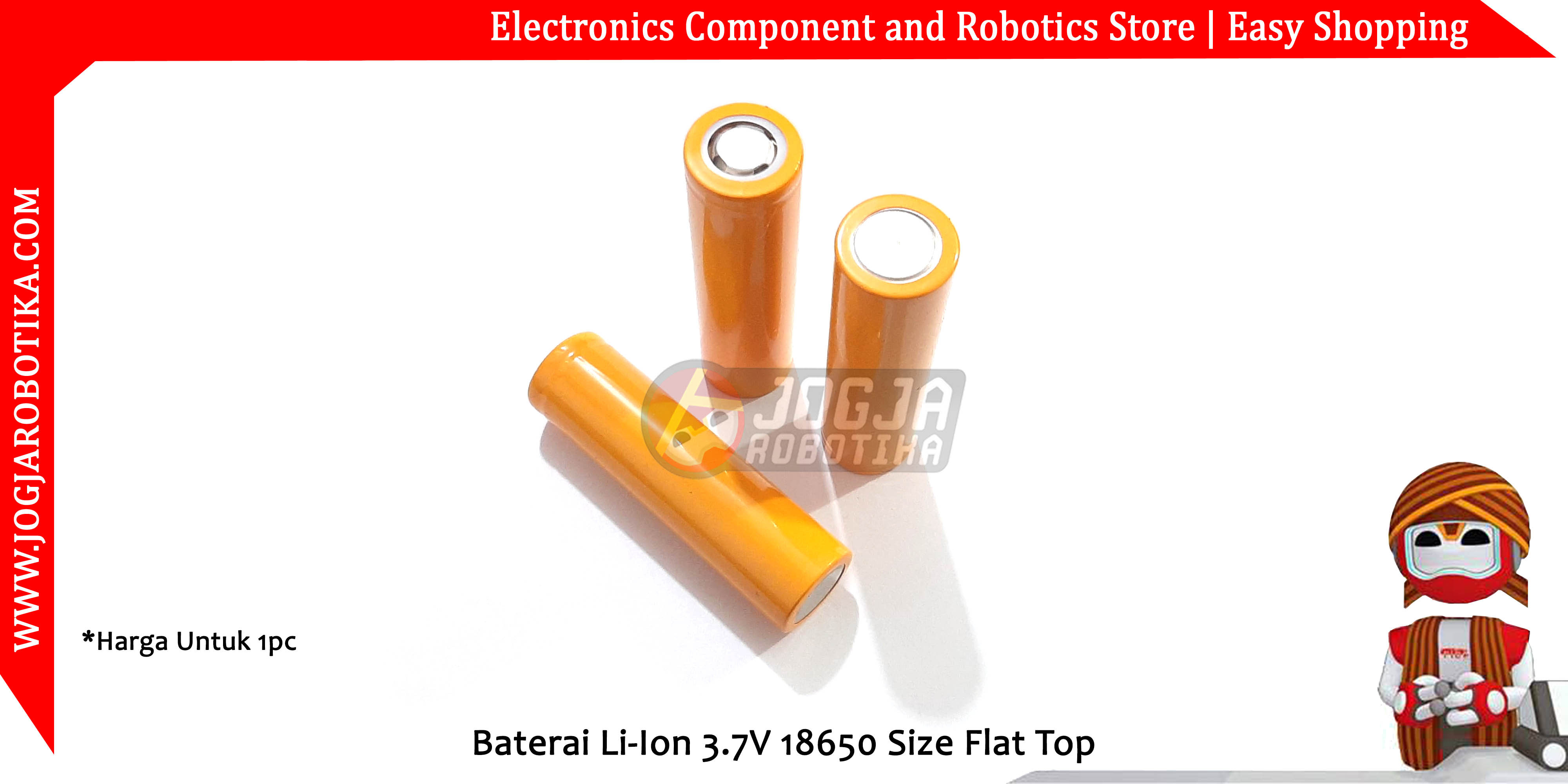 Baterai Li-Ion 3.7V 18650 Size Flat Top