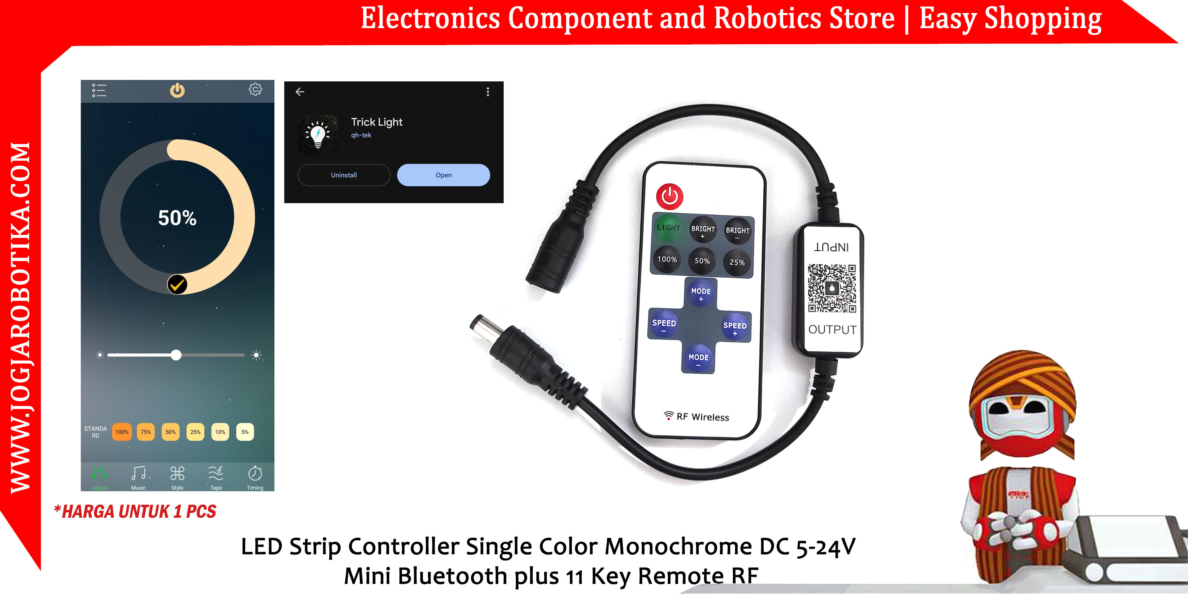 LED Strip Controller Single Color Monochrome DC 5-24V Bluetooth plus 11 Key Remote RF