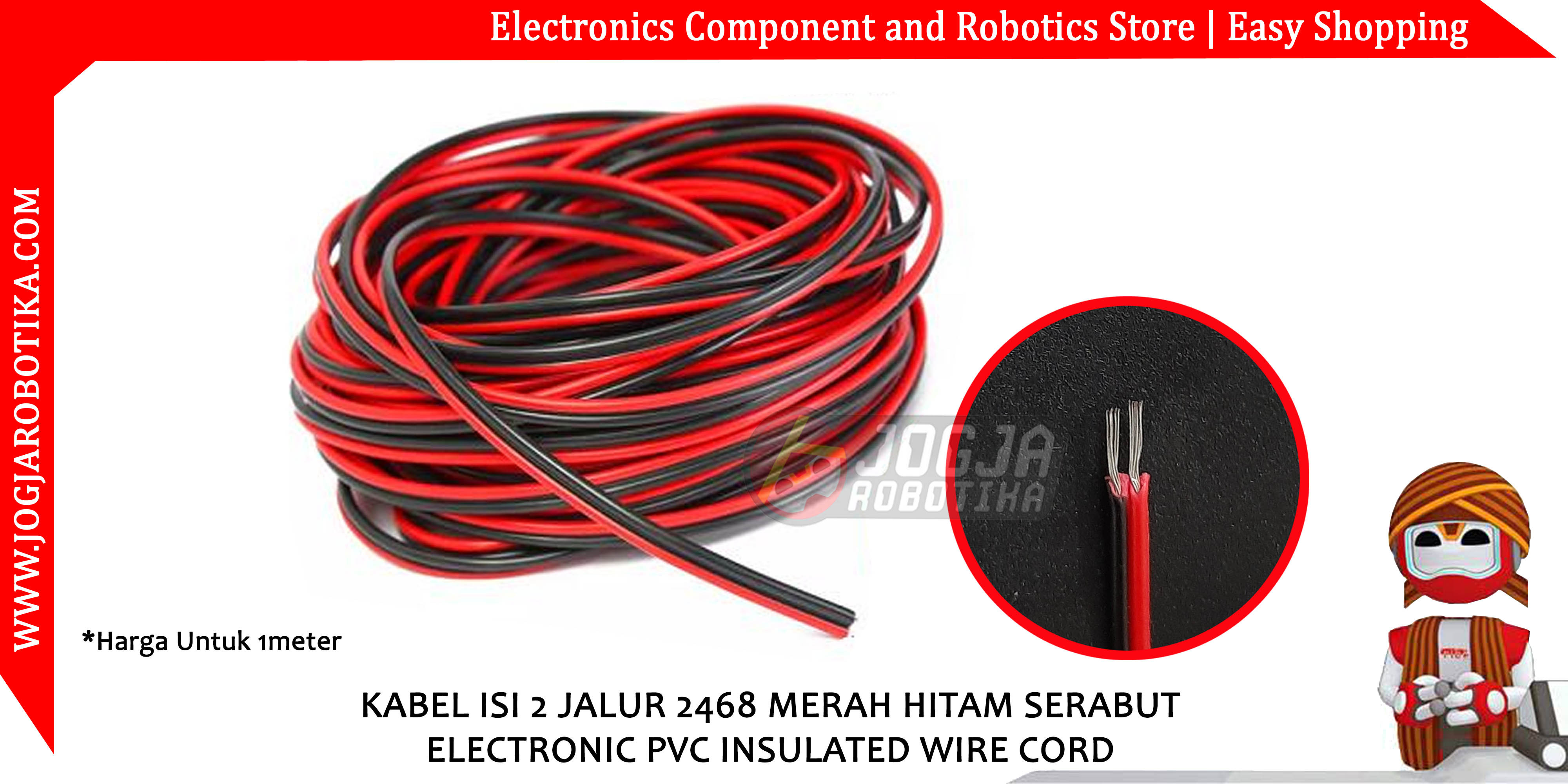 KABEL ISI 2 JALUR 22AWG 2468 22 AWG MERAH HITAM SERABUT ELECTRONIC PVC INSULATED WIRE CORD