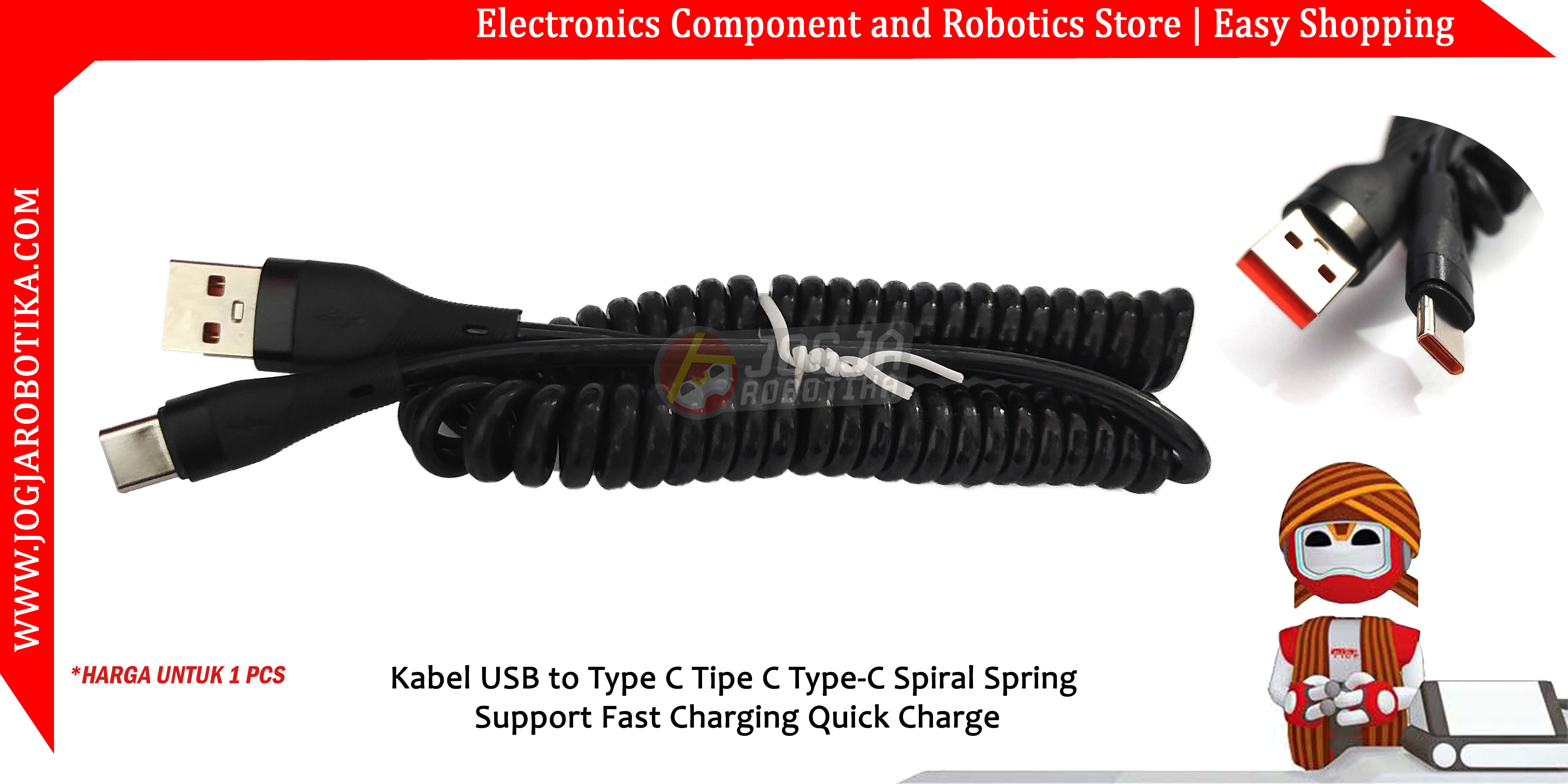 Kabel USB A to Type C Tipe C Type-C Spiral Spring Support Fast Charging Quick Charge