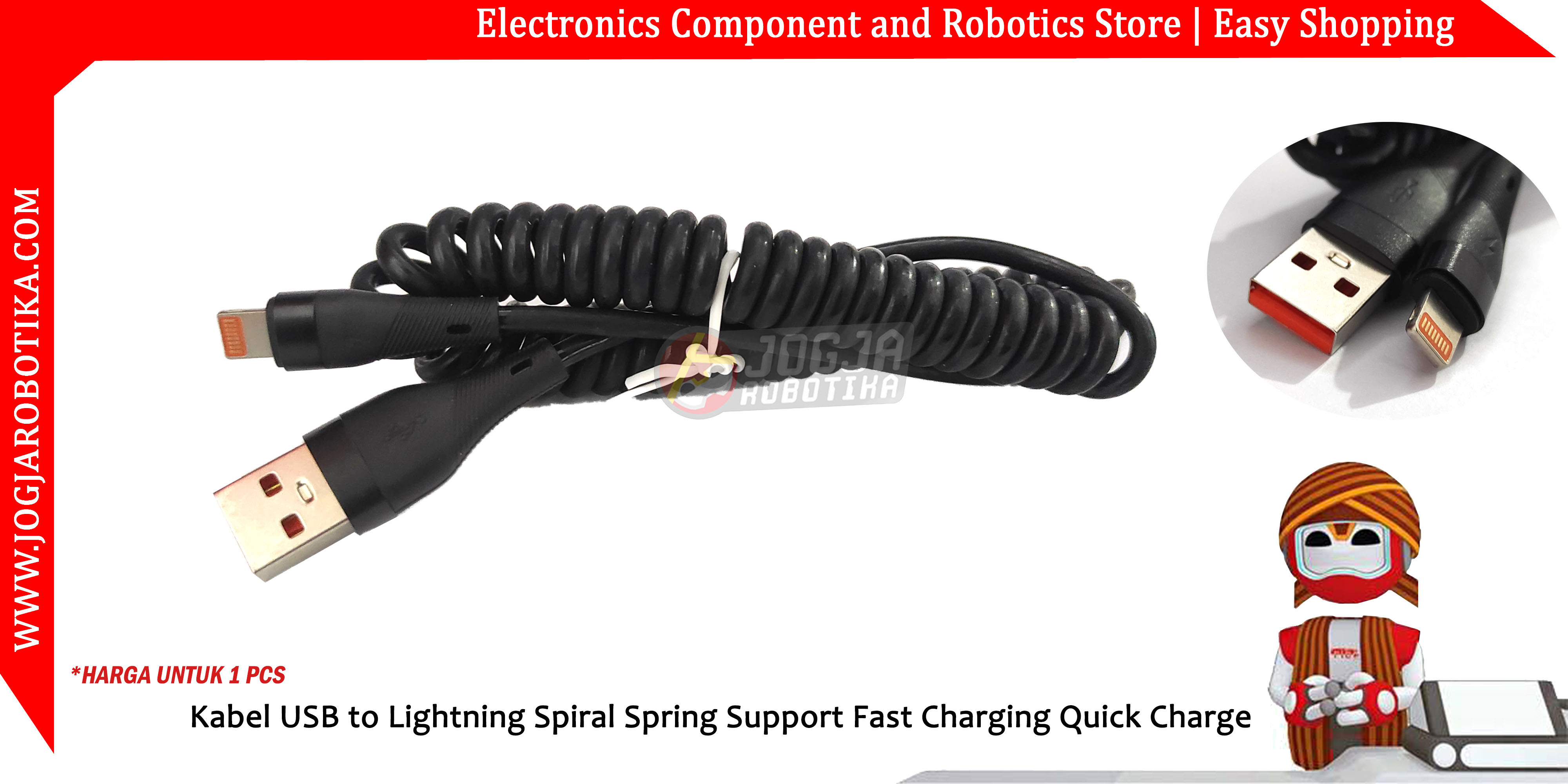 Kabel USB A to Lightning Spiral Spring Support Fast Charging Quick Charge Tidak Bisa Data