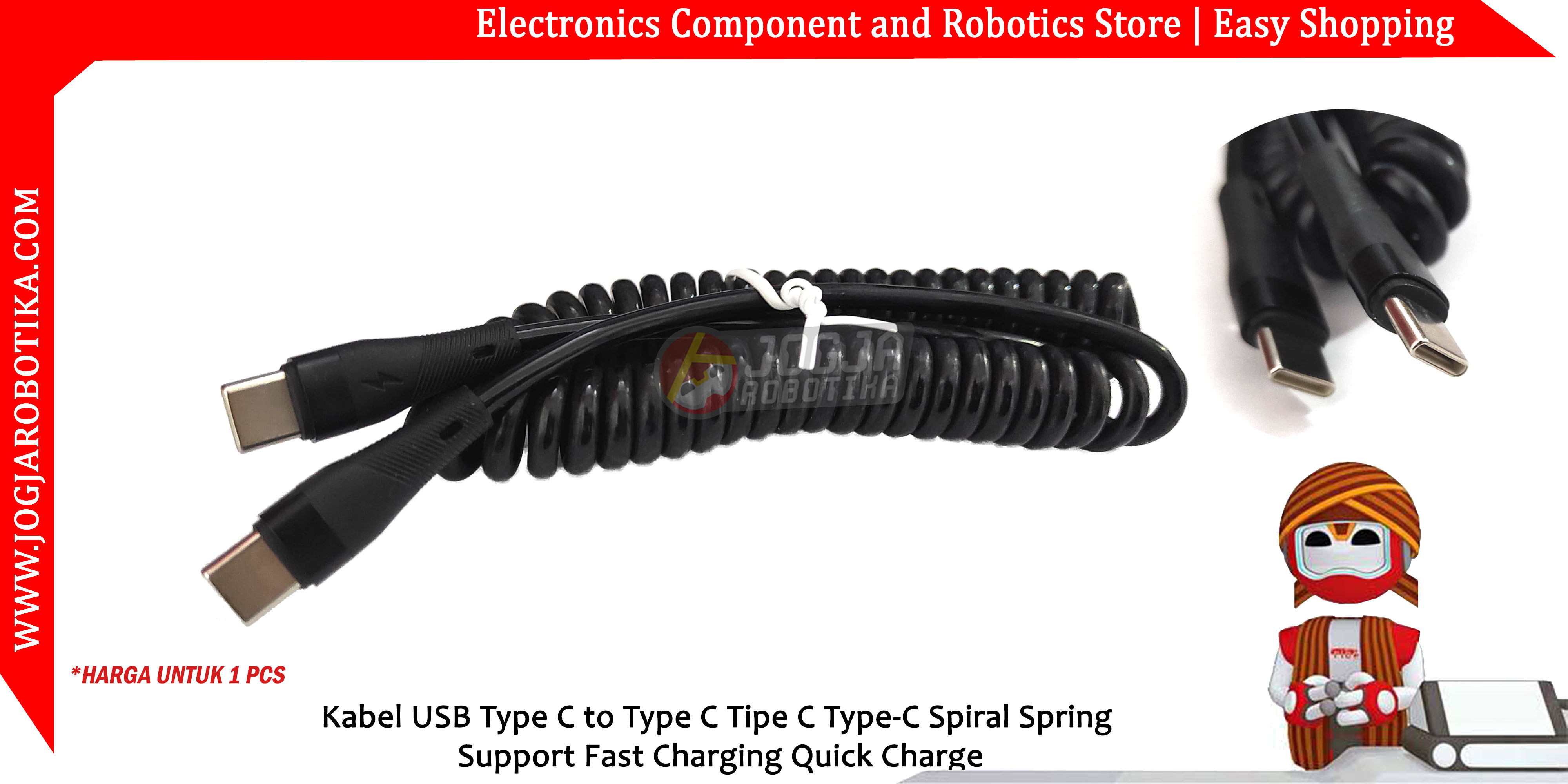 Kabel USB Type C to Type C Tipe C Type-C Spiral Spring Support Fast Charging Quick Charge