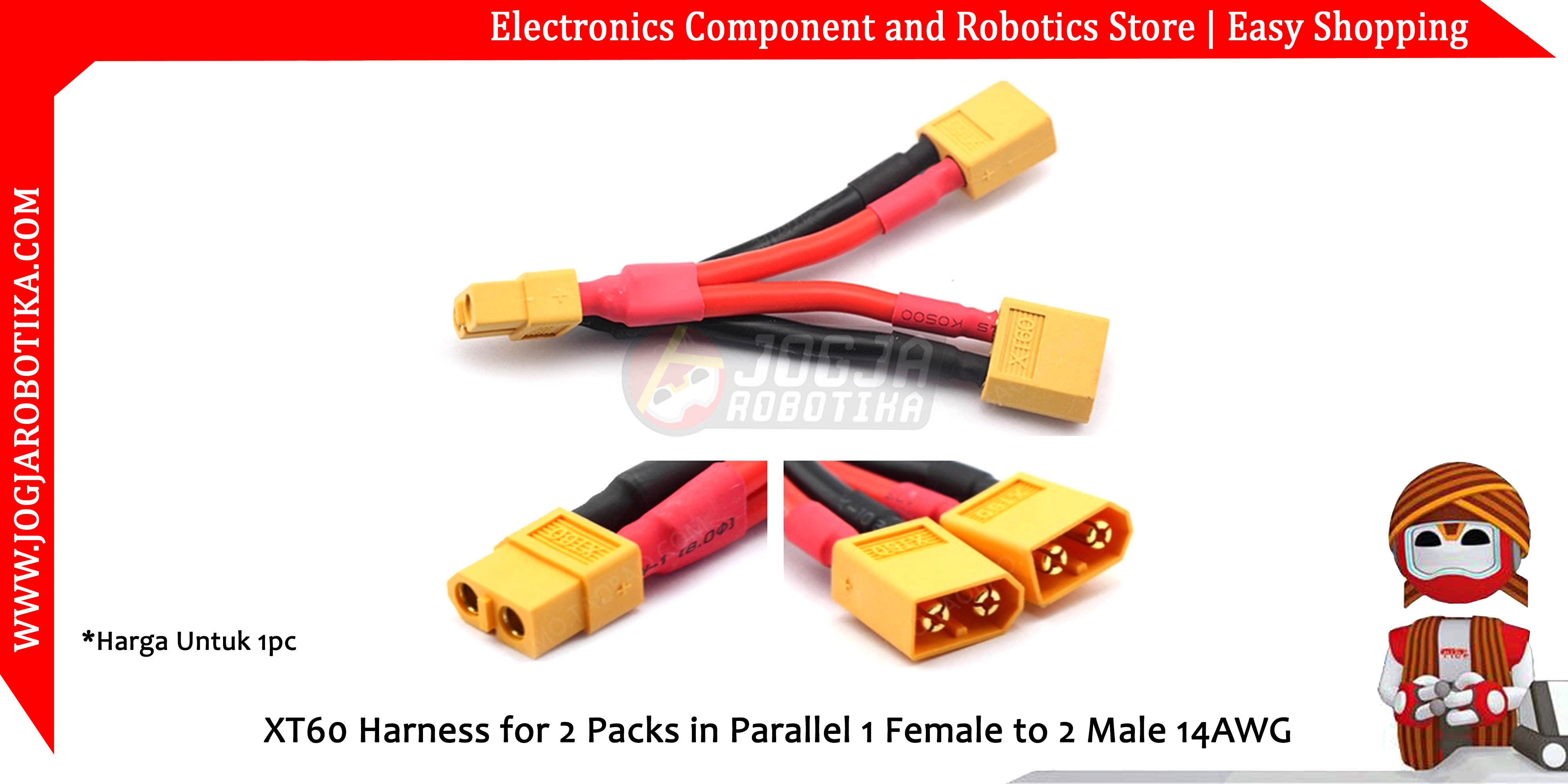 XT60 Harness for 2 Packs in Parallel 1 Female to 2 Male 14AWG
