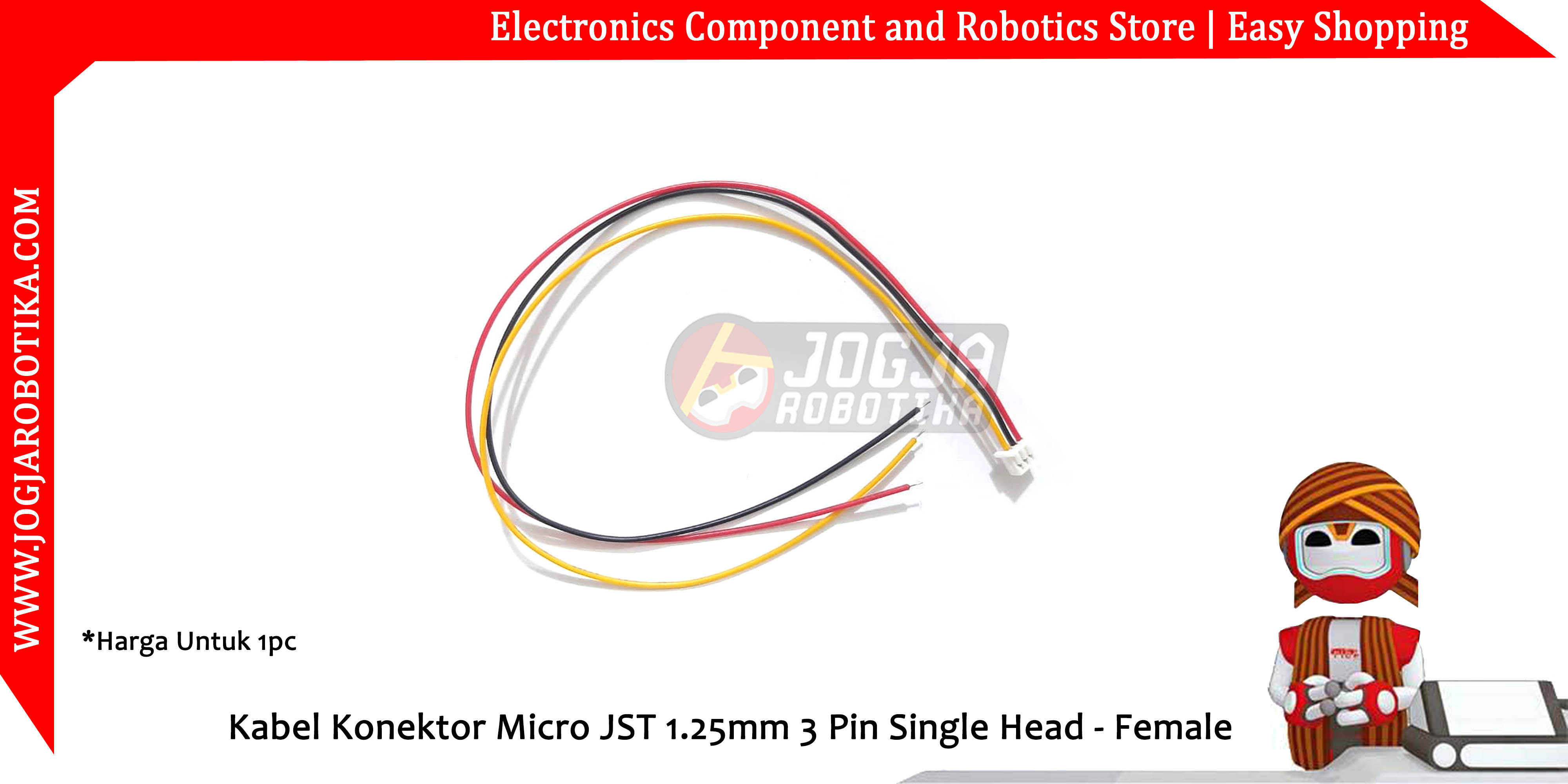 Kabel Konektor Micro JST 1.25mm 3 Pin Single Head - Female