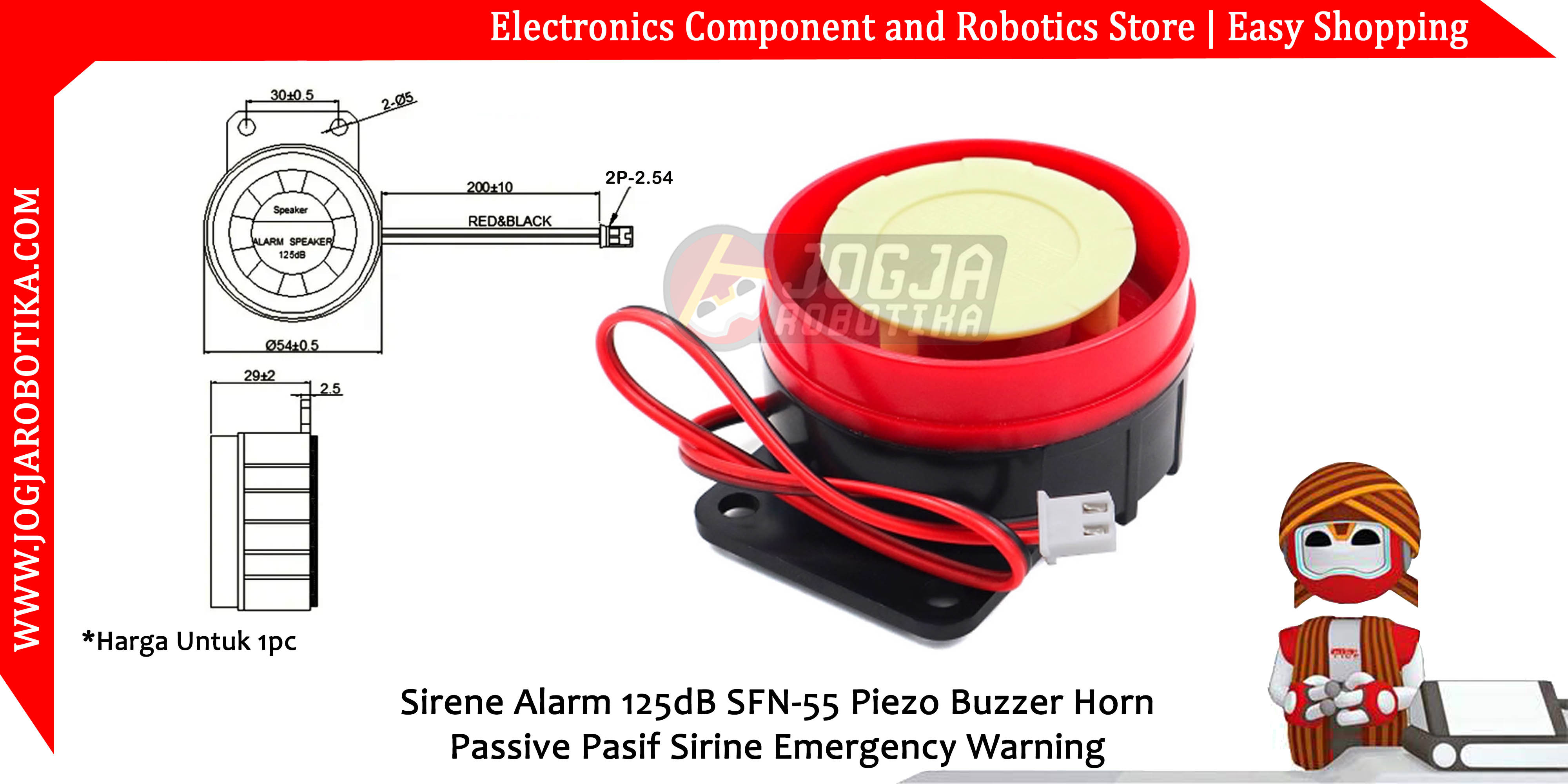 Sirene Alarm 125dB SFN-55 Piezo Buzzer Horn Passive Pasif Sirine Emergency Warning