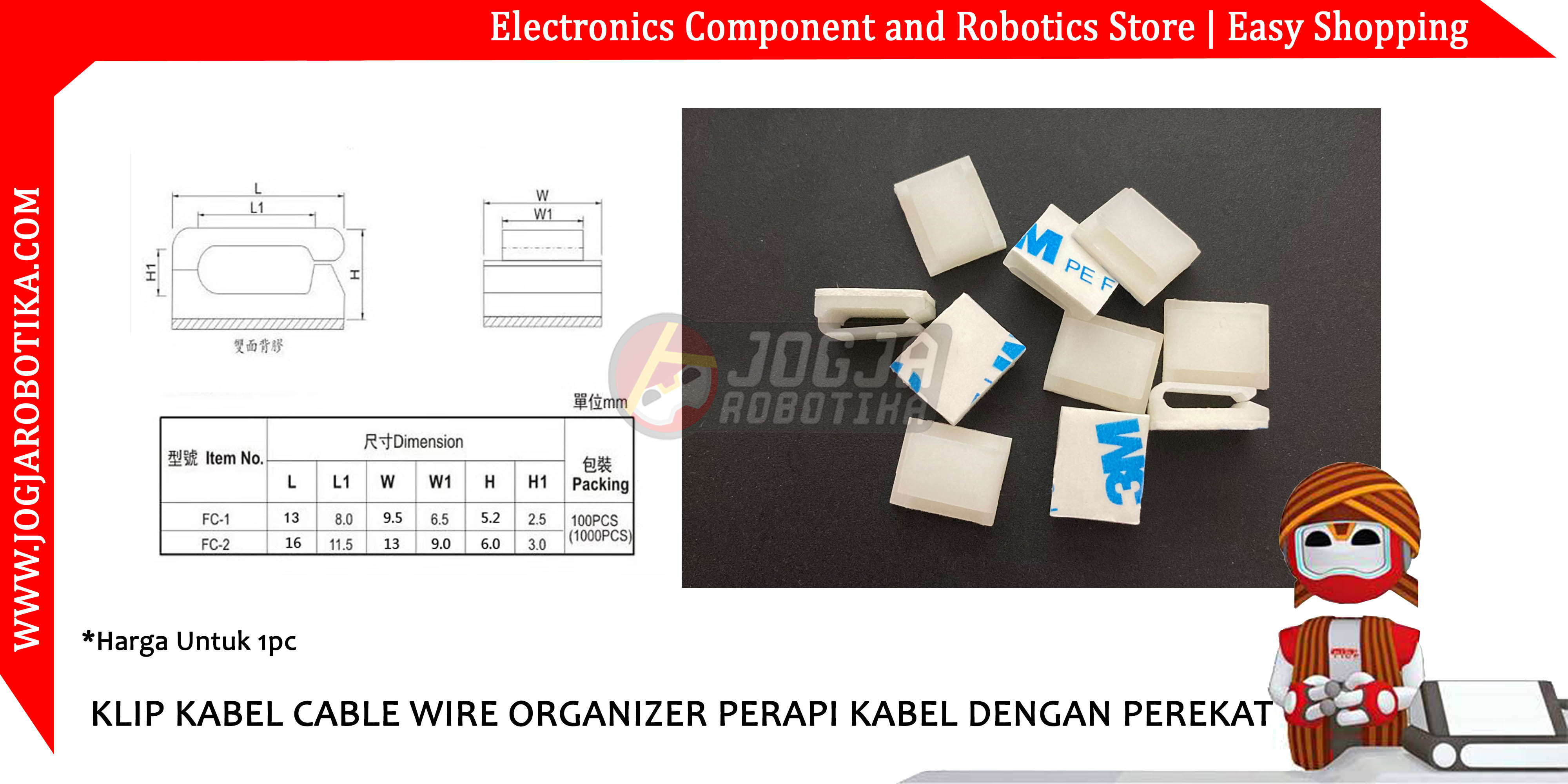 FC-2 KLIP KABEL CABLE WIRE ORGANIZER PERAPI KABEL DENGAN PEREKAT - PUTIH