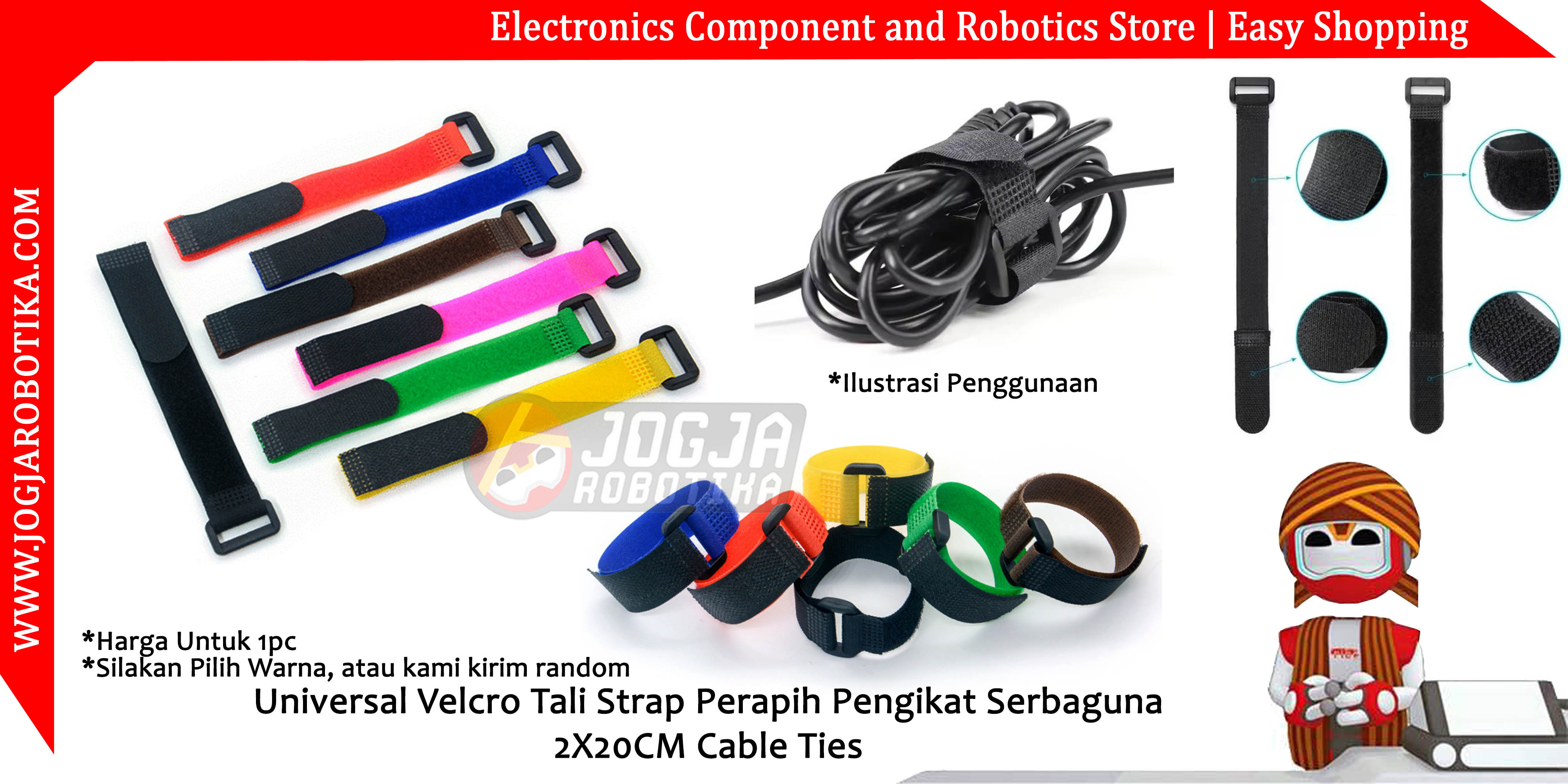 Universal Velcro Tali Strap Perapih Pengikat Serbaguna 2X20CM Cable Ties