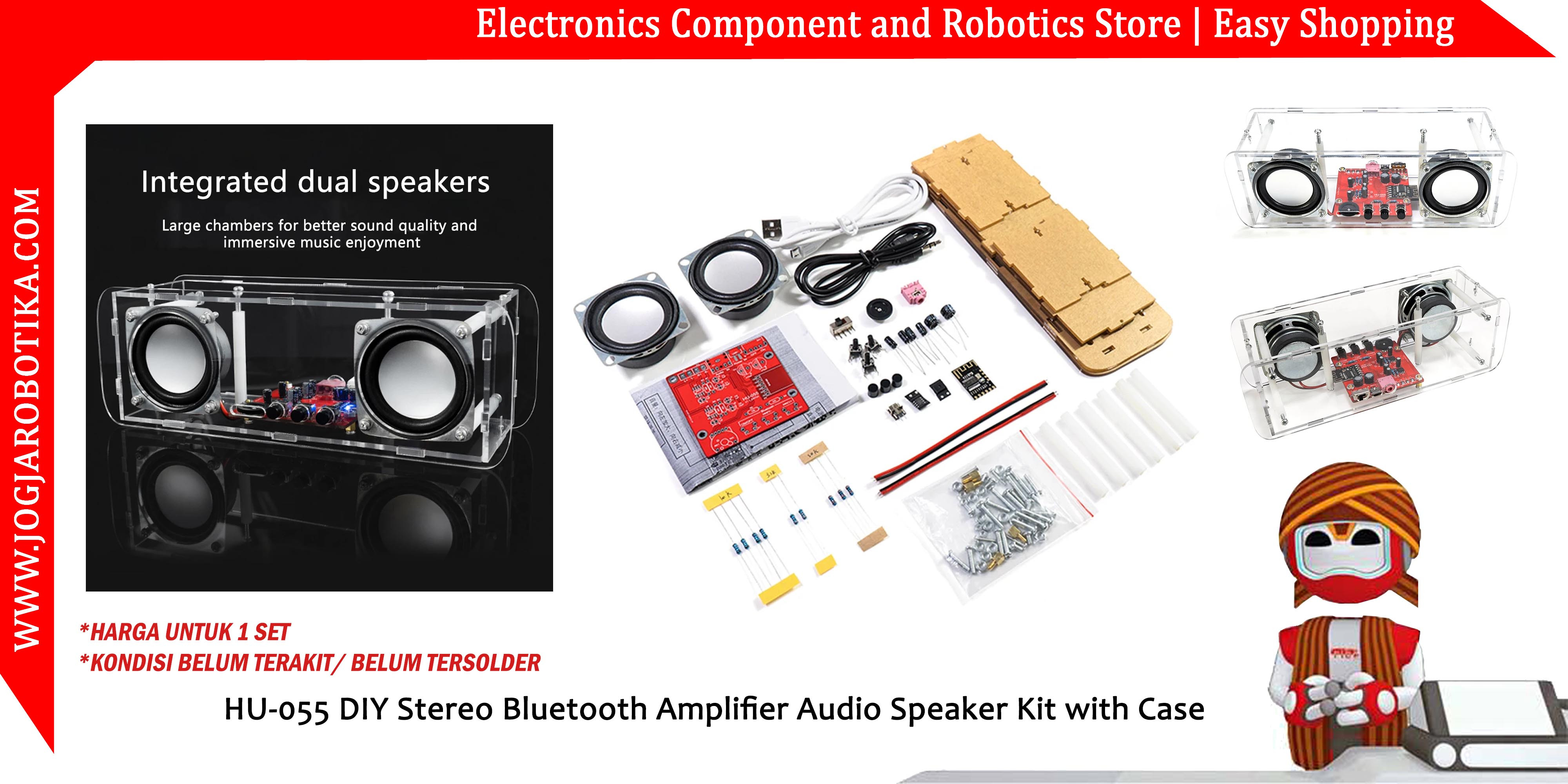 HU-055 DIY Stereo Bluetooth Amplifier Audio Speaker Kit with Case