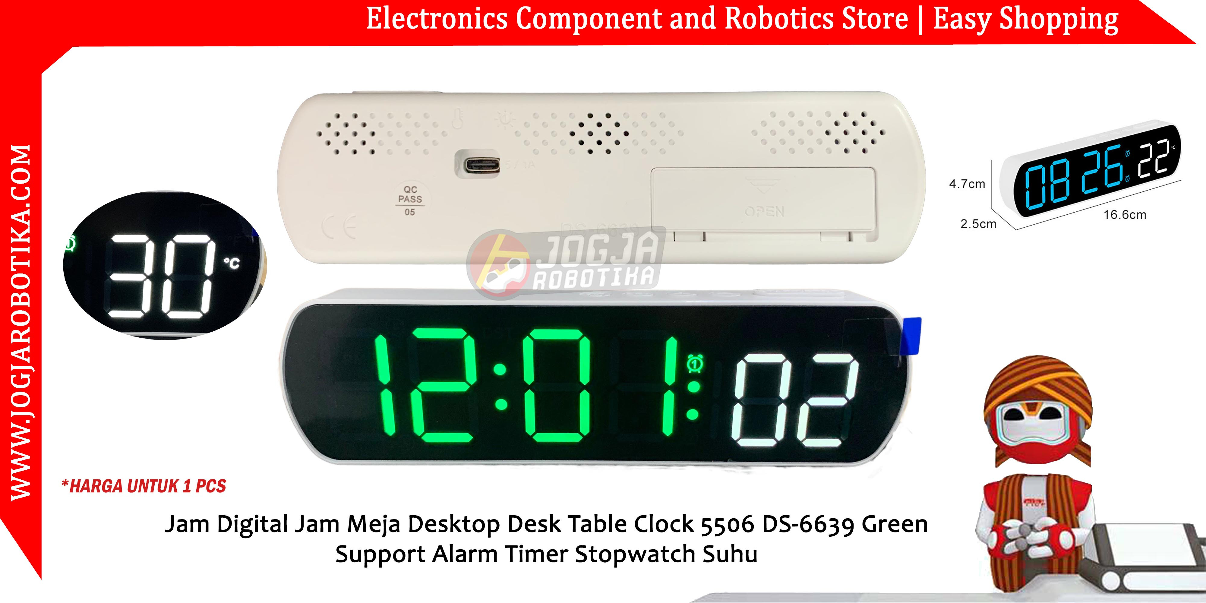 Jam Digital Jam Meja Desktop Desk Table Clock 5506 DS-6639 Green Support Alarm Timer Stopwatch Suhu