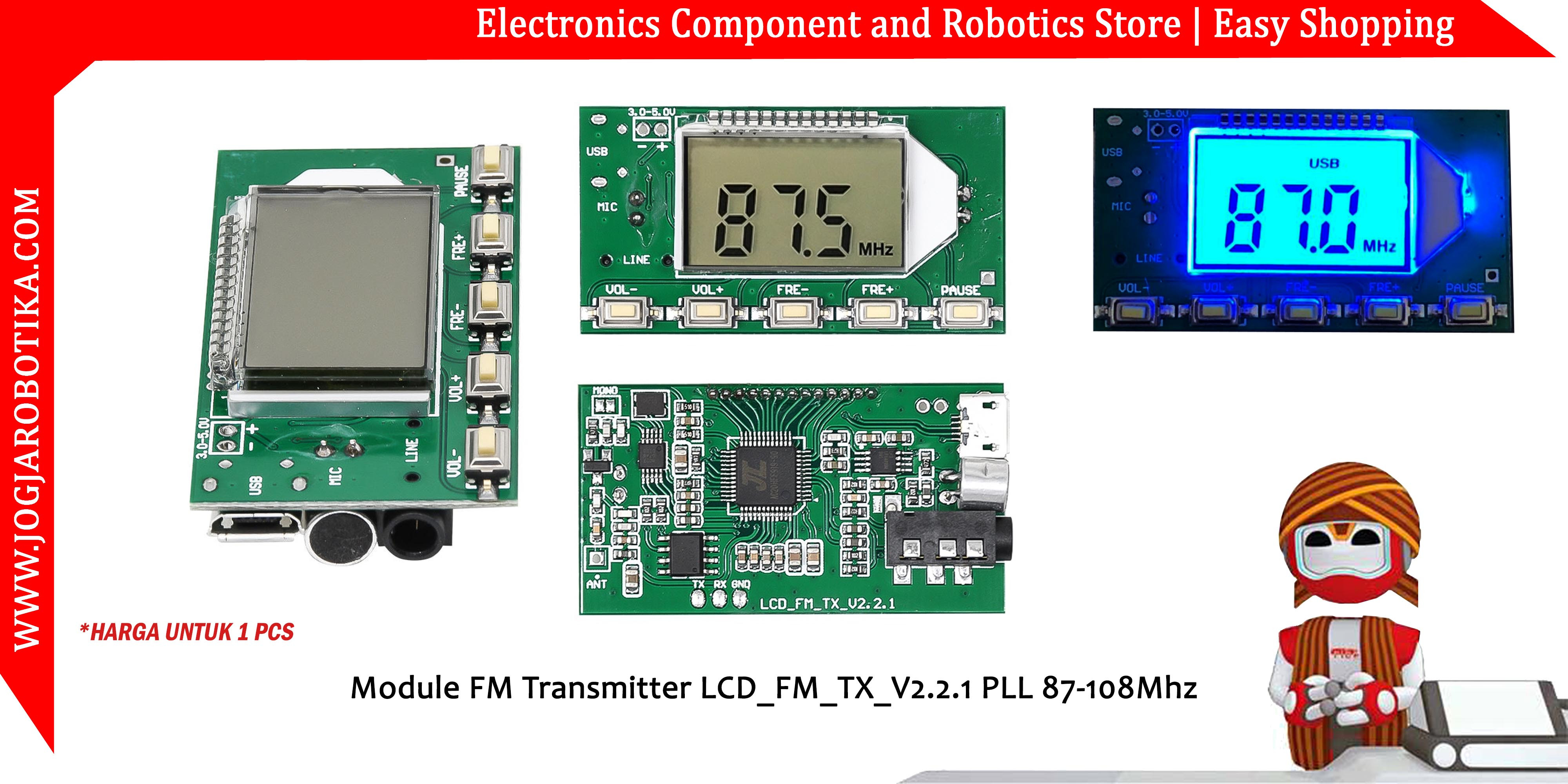 Module FM Transmitter LCD_FM_TX_V2.2.1 PLL 87-108Mhz Pemancar Radio FM