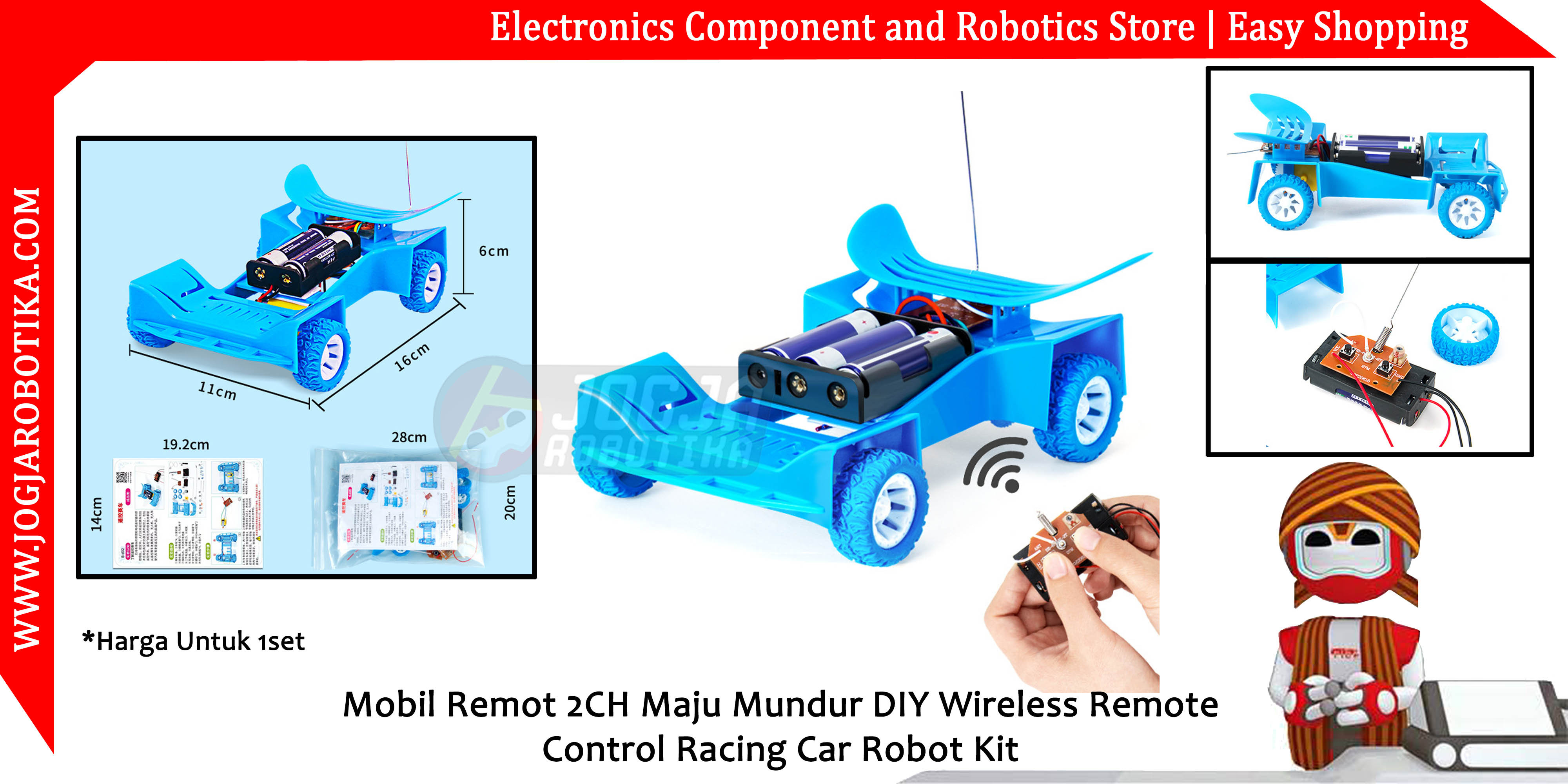 Mobil Remot 2CH Maju Mundur DIY Wireless Remote Control Racing Car Robot Kit