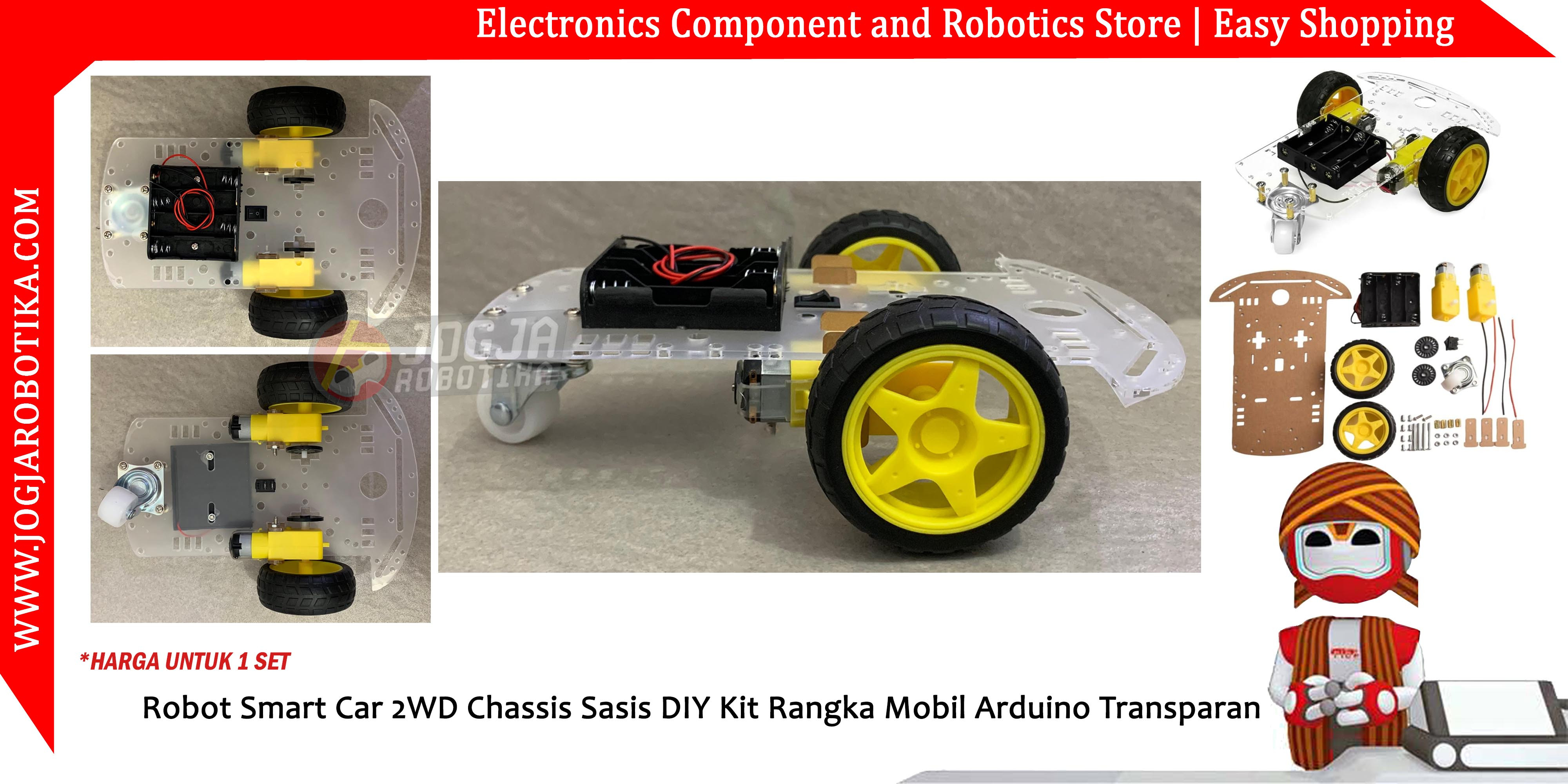 Robot Smart Car 2WD Chassis Sasis DIY Kit Rangka Mobil Arduino Transparan