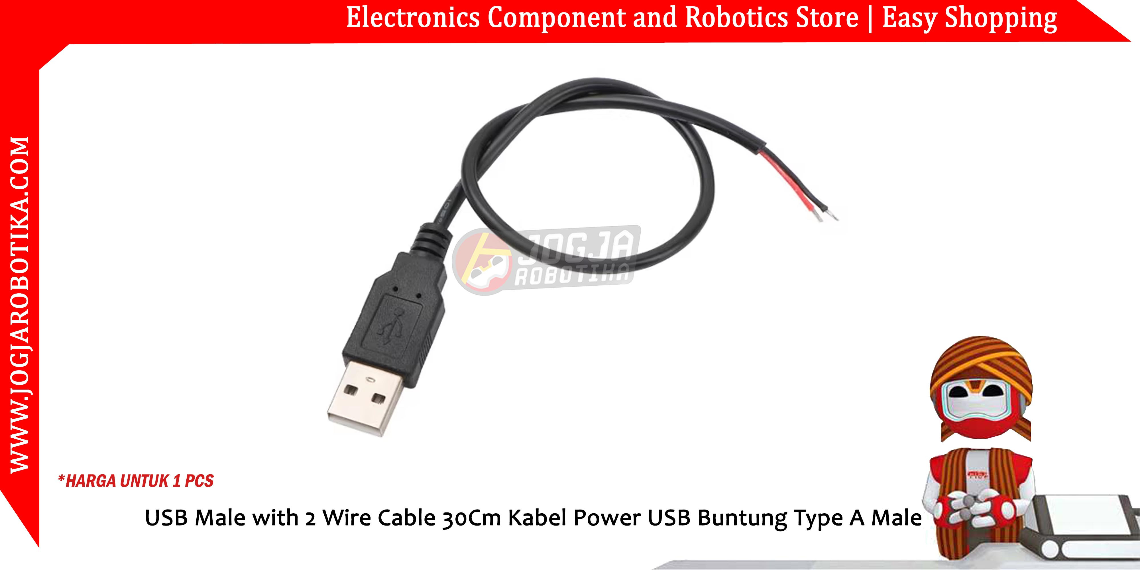 USB Male with 2 Wire Cable 30Cm Kabel Power USB Buntung Type A Male