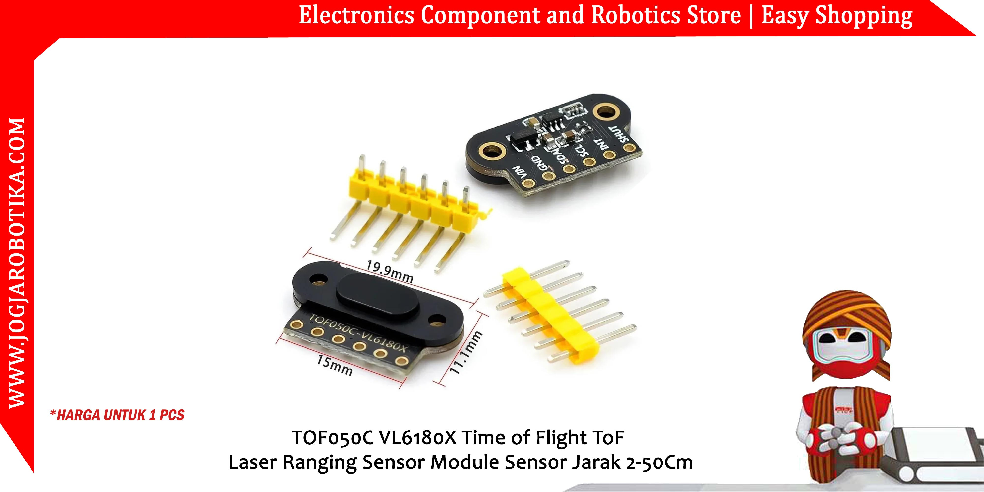 TOF050C VL6180X Time of Flight ToF Laser Ranging Sensor Module Sensor Jarak 2-50Cm