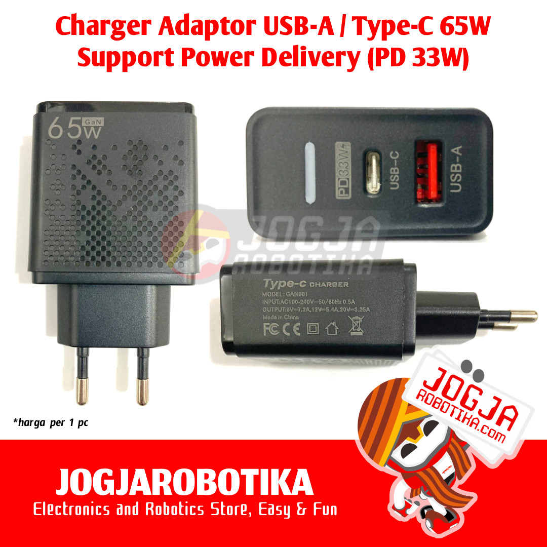 Kepala Charger Adaptor USB-A / Type-C 65W Support Power Delivery PD 33W