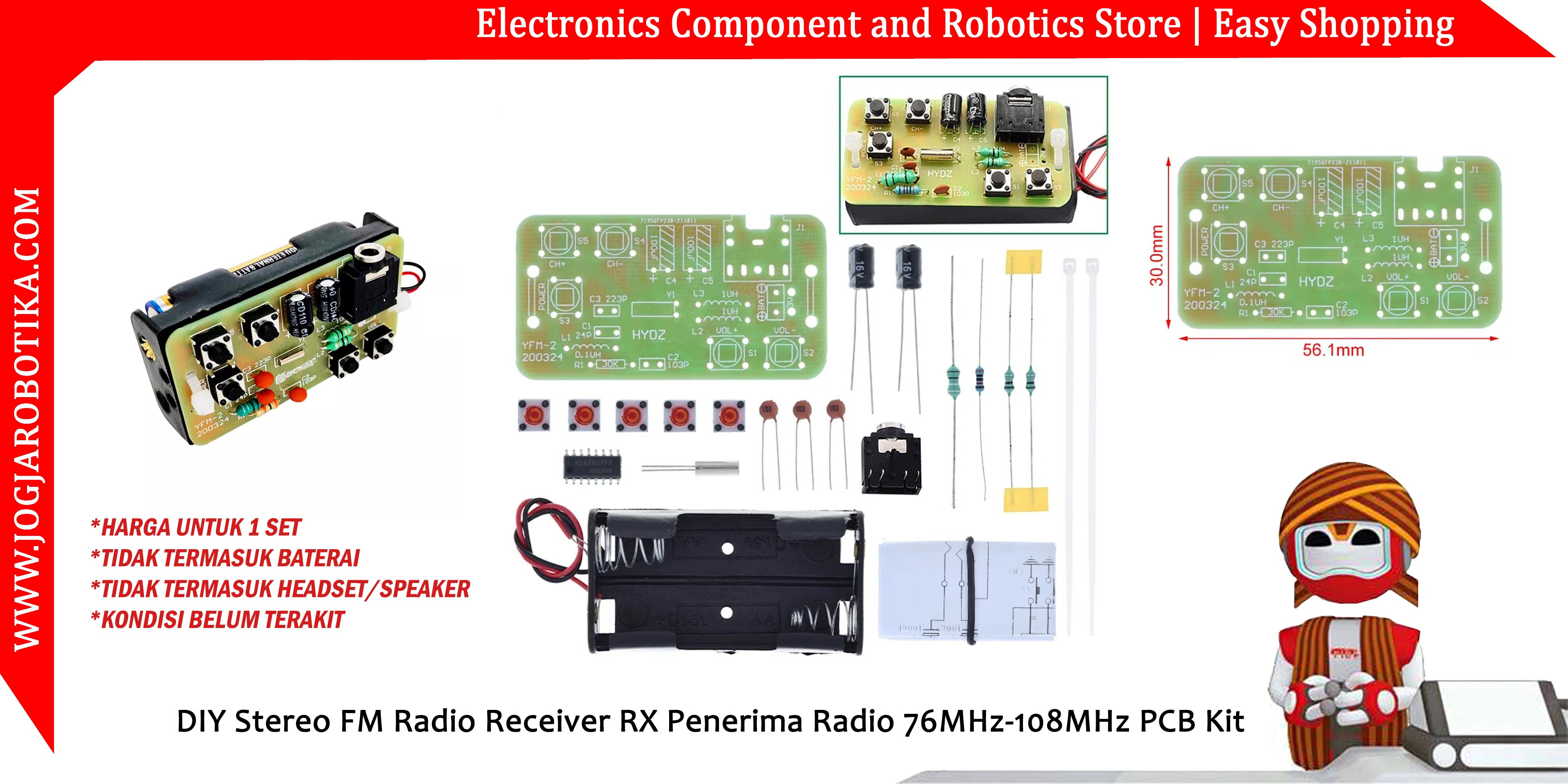 DIY Stereo FM Radio Receiver RX Penerima Radio 76MHz-108MHz PCB Kit