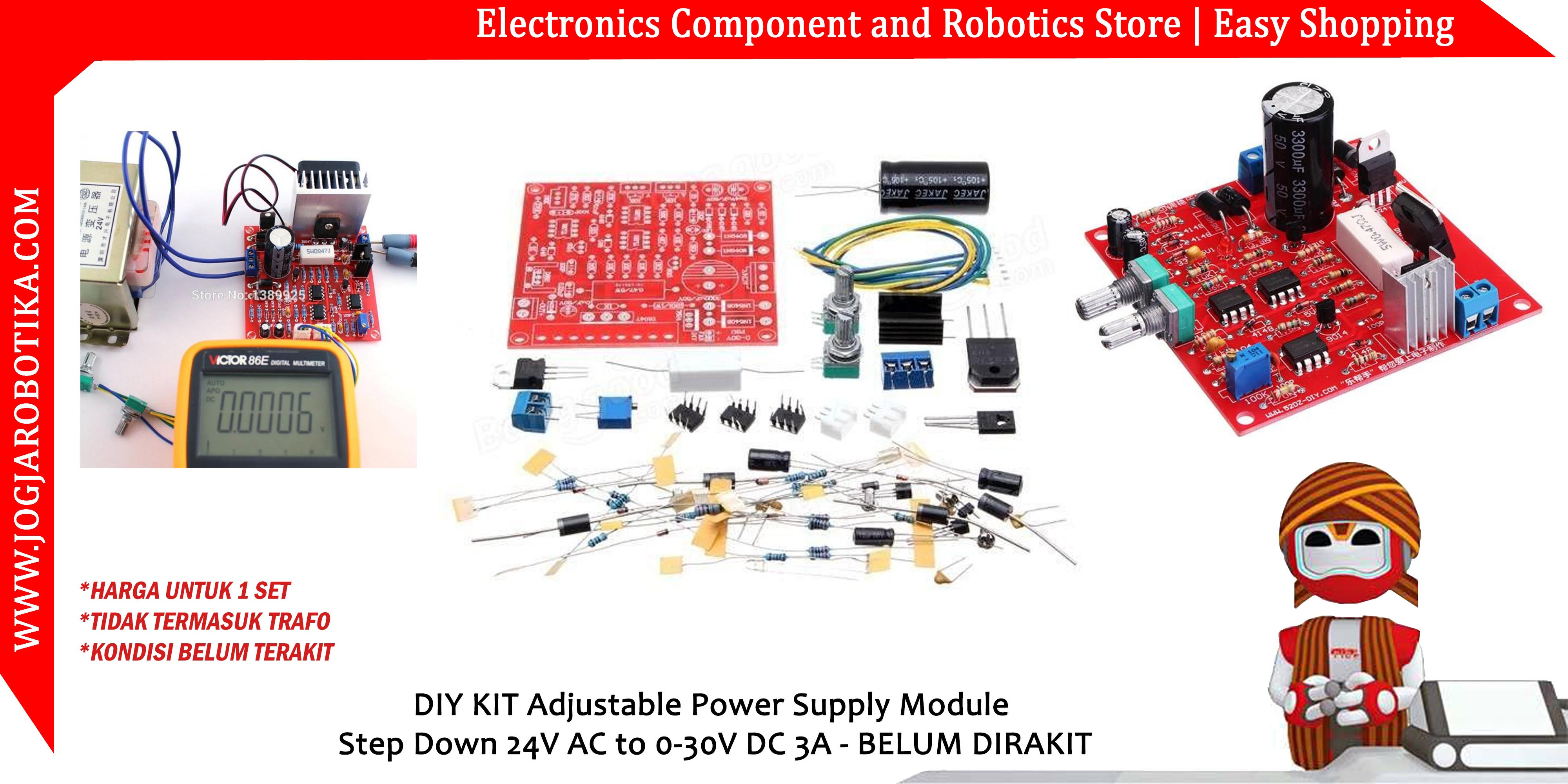 DIY KIT Adjustable Power Supply Module Step Down 24V AC to 0-30V DC 3A - BELUM DIRAKIT