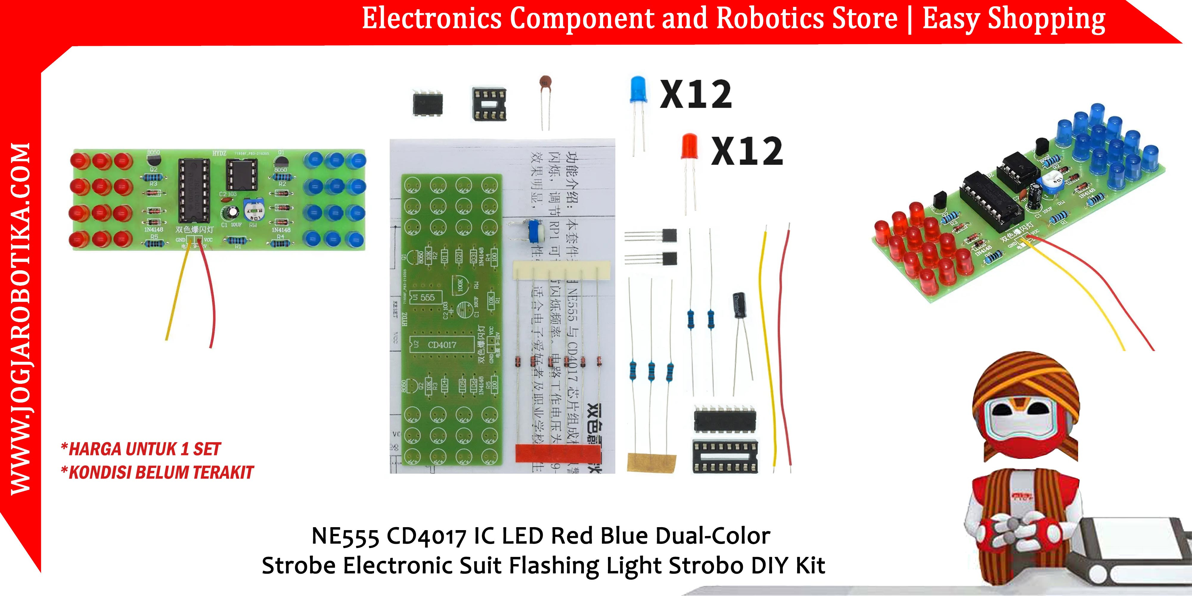NE555 CD4017 IC LED Red Blue Dual-Color Strobe Electronic Suit Flashing Light Strobo DIY Kit