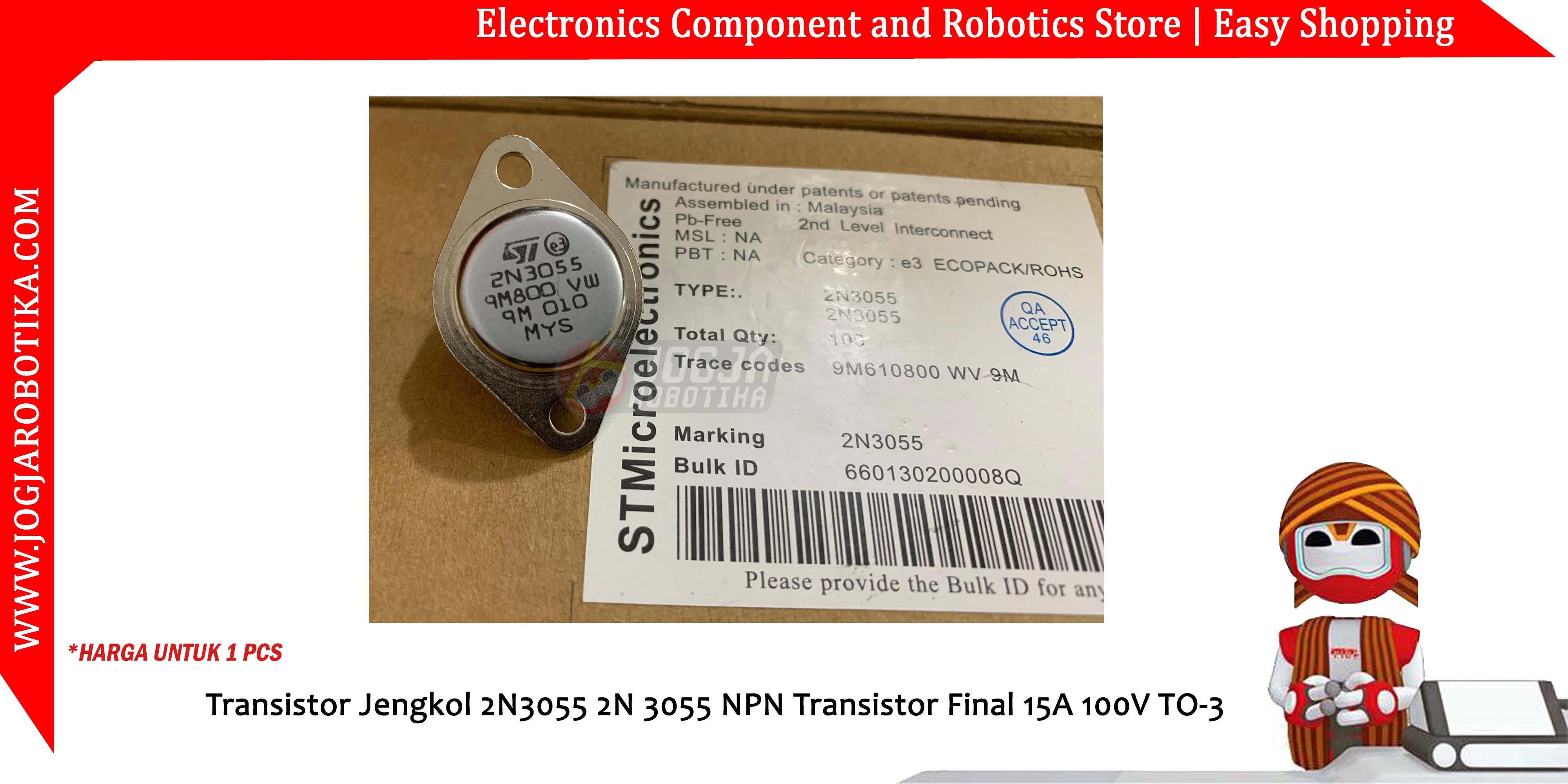 Transistor Jengkol 2N3055 2N 3055 NPN Transistor Final 15A 100V TO-3