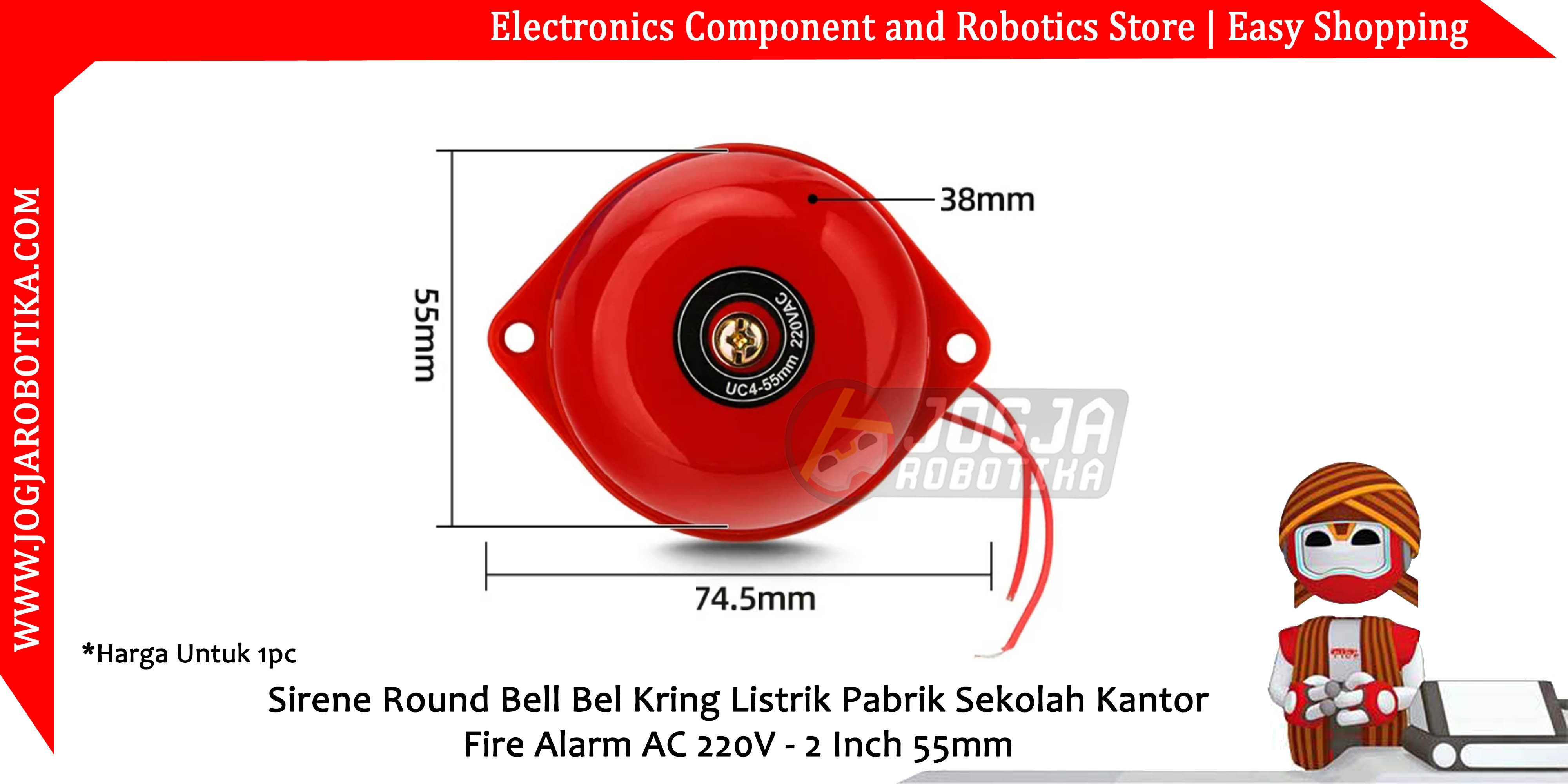 Sirene Round Bell Bel Kring Listrik Pabrik Sekolah Kantor Fire Alarm AC 220V - 2 Inch 55mm