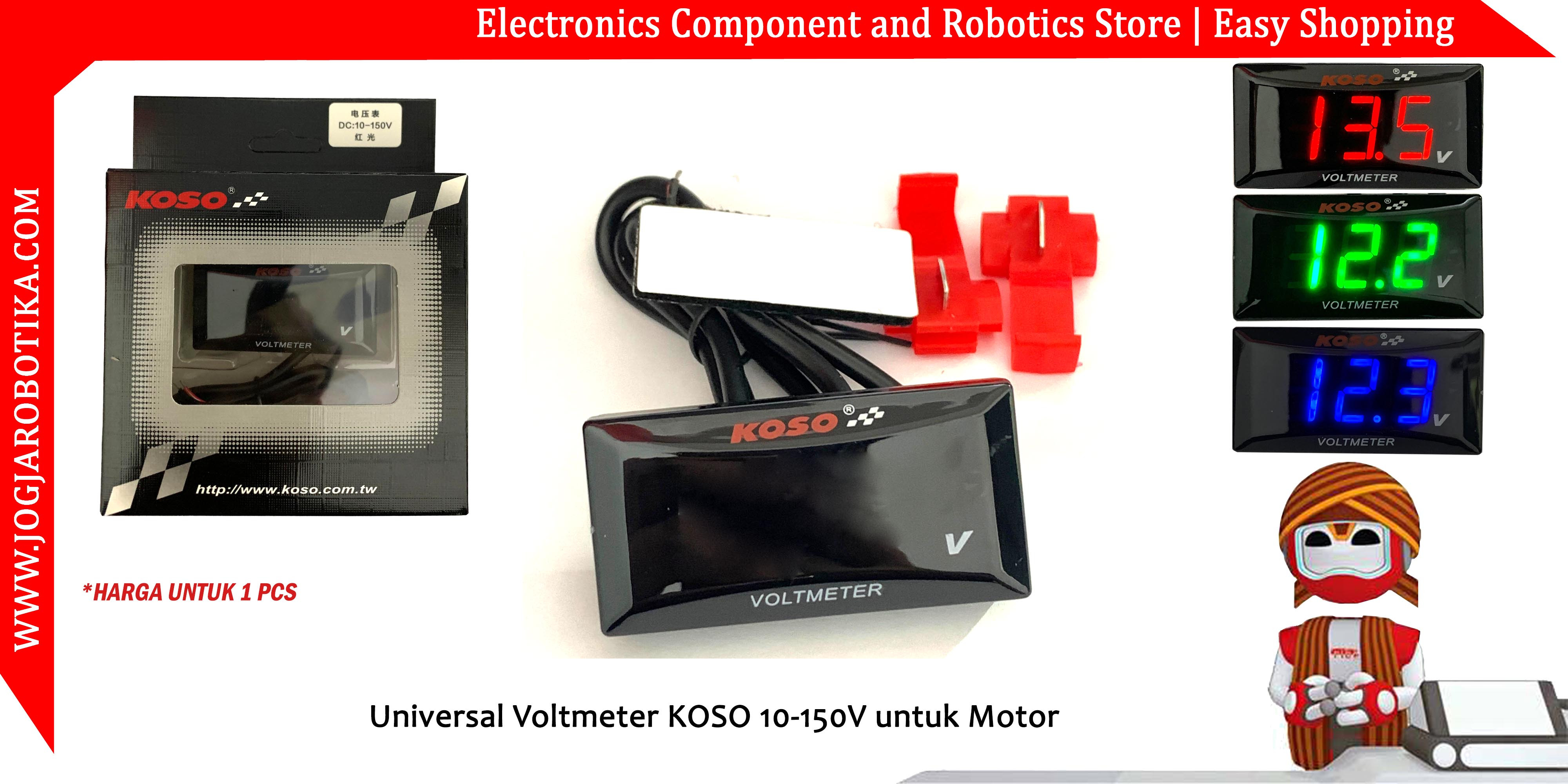 Universal Voltmeter Digital  KOSO 10-150V untuk Motor - Merah
