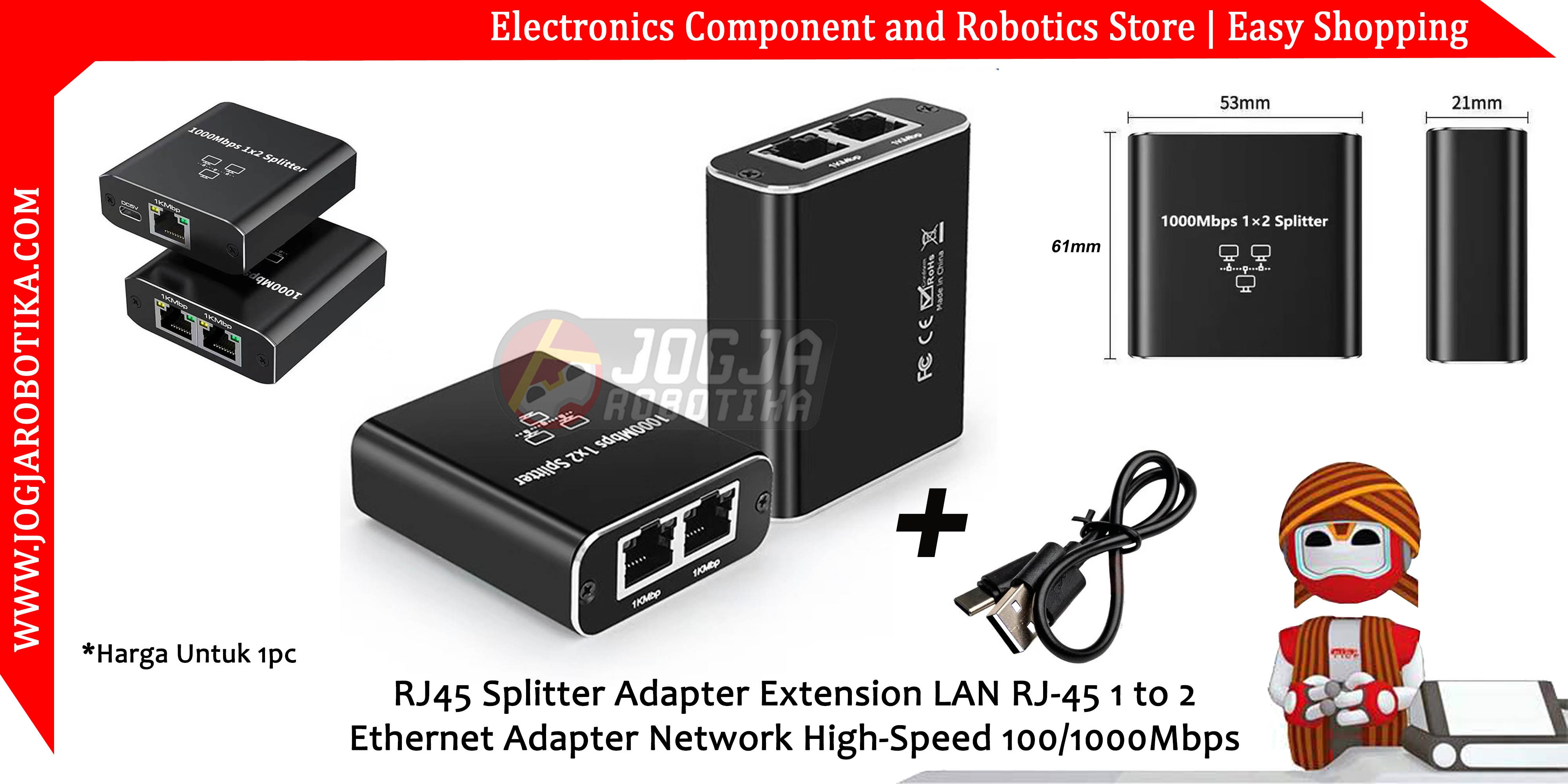 RJ45 Splitter Adapter Extension LAN RJ-45 1 to 2 Ethernet Adapter Network High-Speed 100/1000Mbps