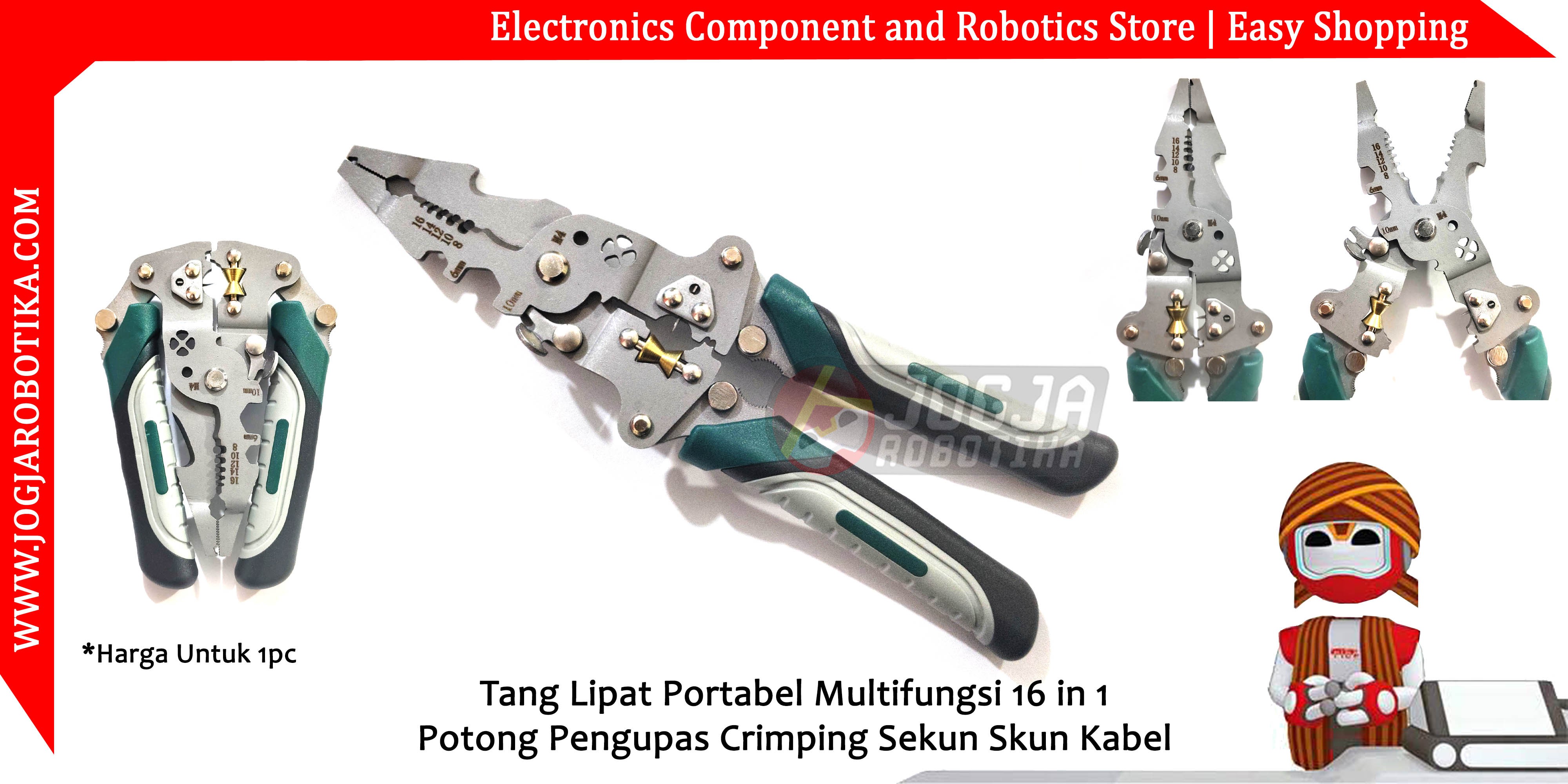 Tang Lipat Portabel Multifungsi 16 in 1 Potong Pengupas Crimping Sekun Skun Kabel