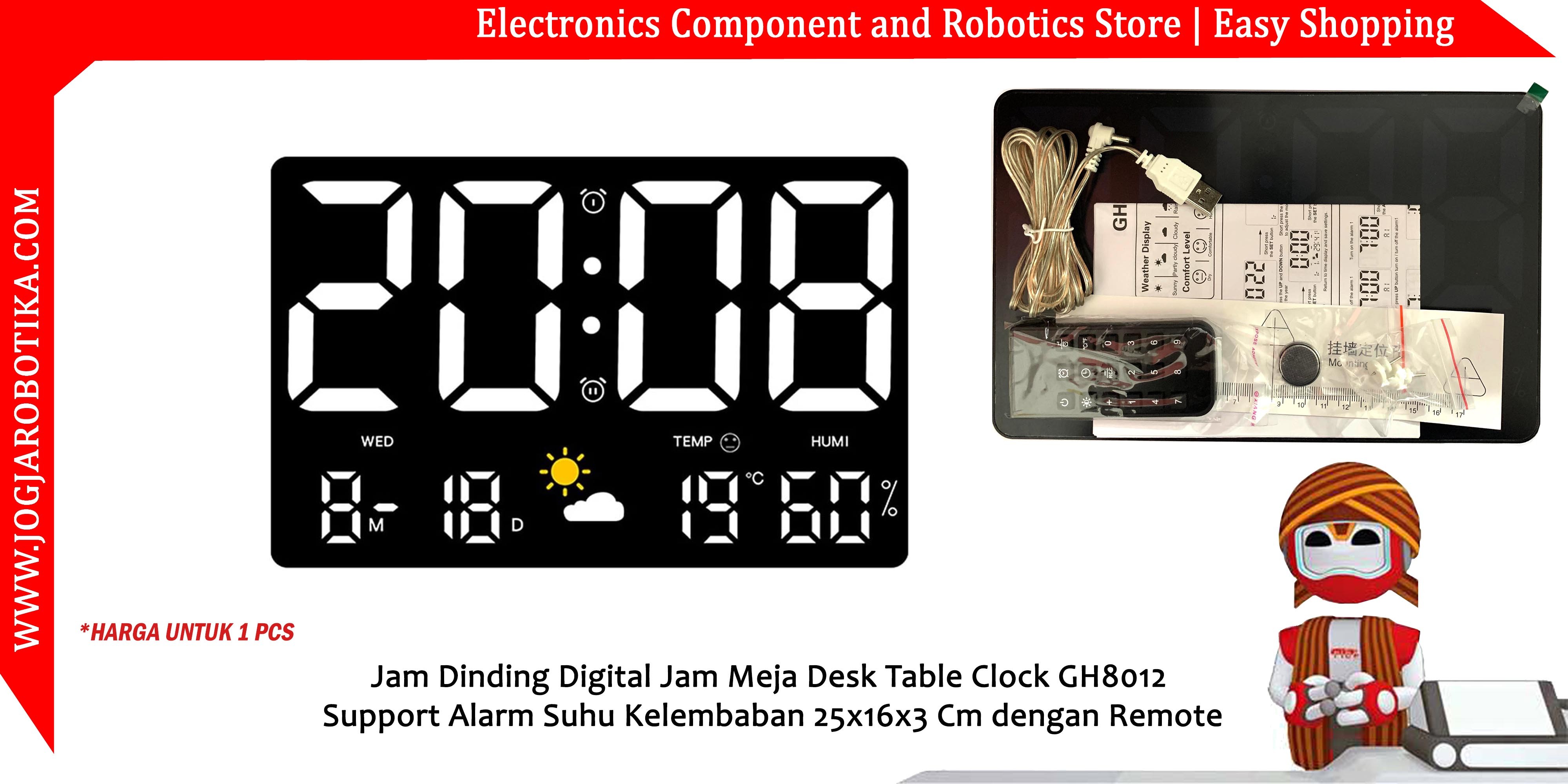 Jam Dinding Digital Jam Meja Desk Table Clock GH8012 Support Alarm Suhu Kelembaban 25x16x3 Cm dengan Remote