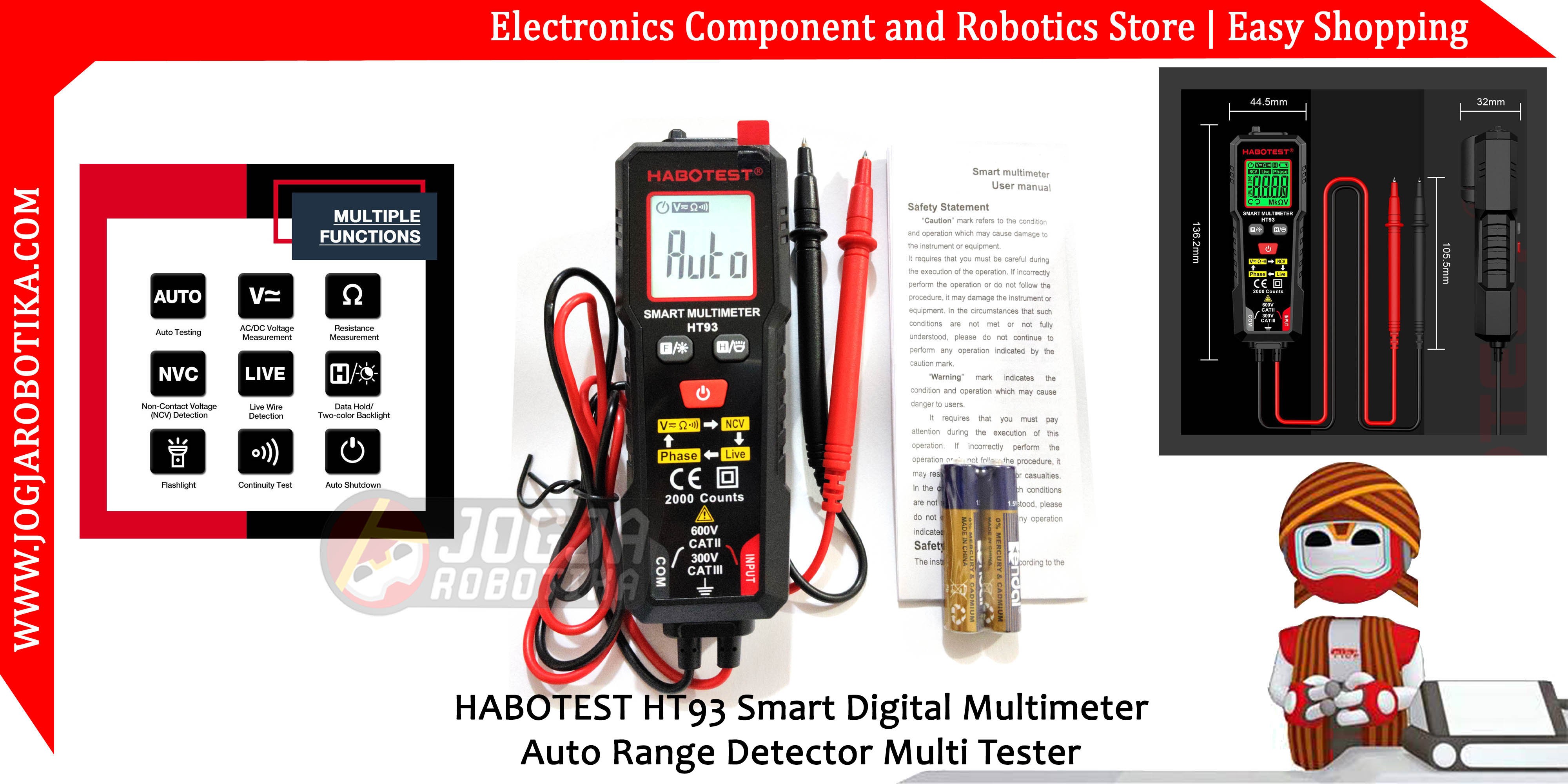 HABOTEST HT93 Smart Digital Multimeter Auto Range Detector Multi Tester