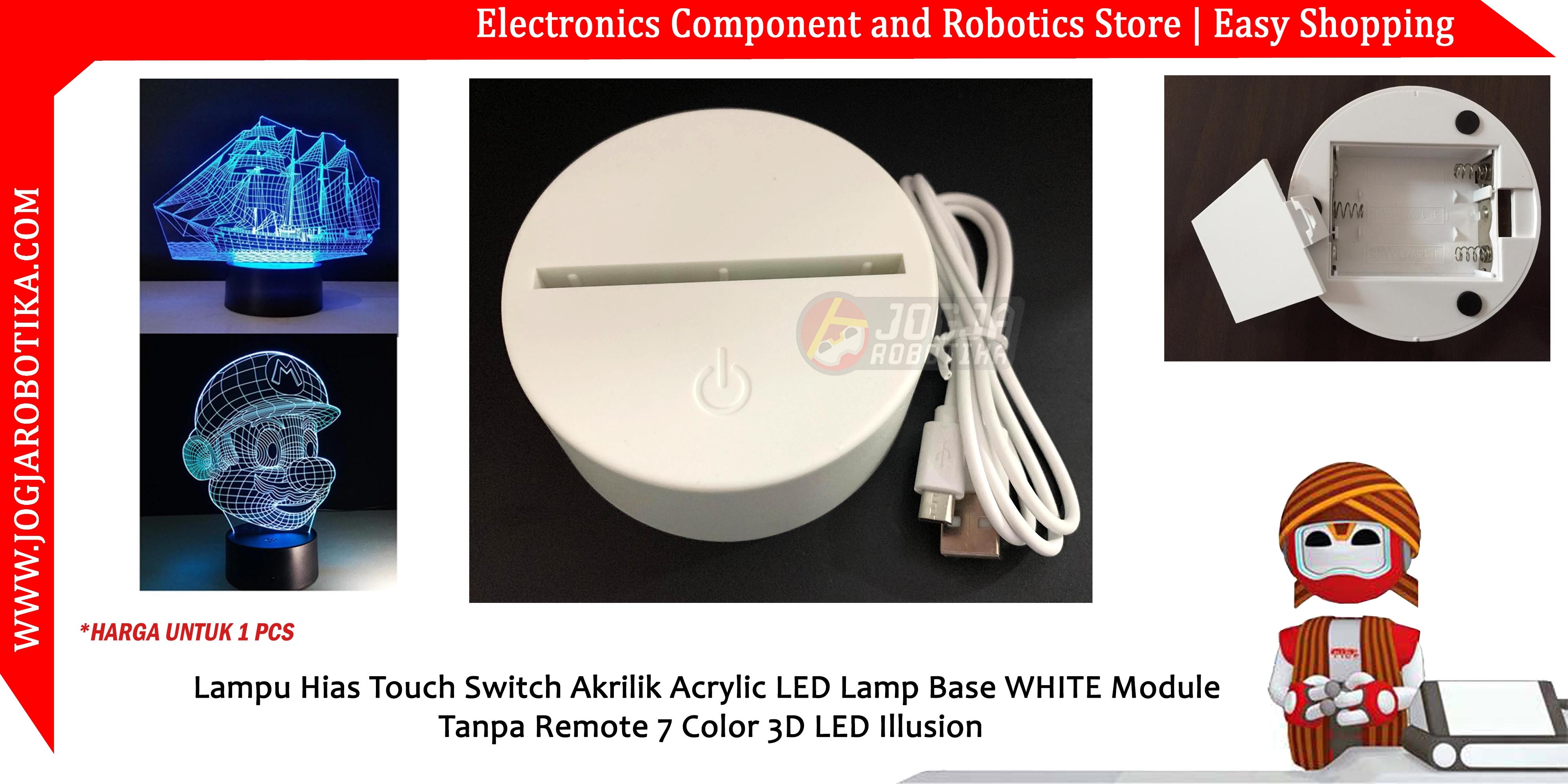 Lampu Hias Touch Switch Akrilik Acrylic LED Lamp Base WHITE Module Tanpa Remote 7 Color 3D LED Illusion