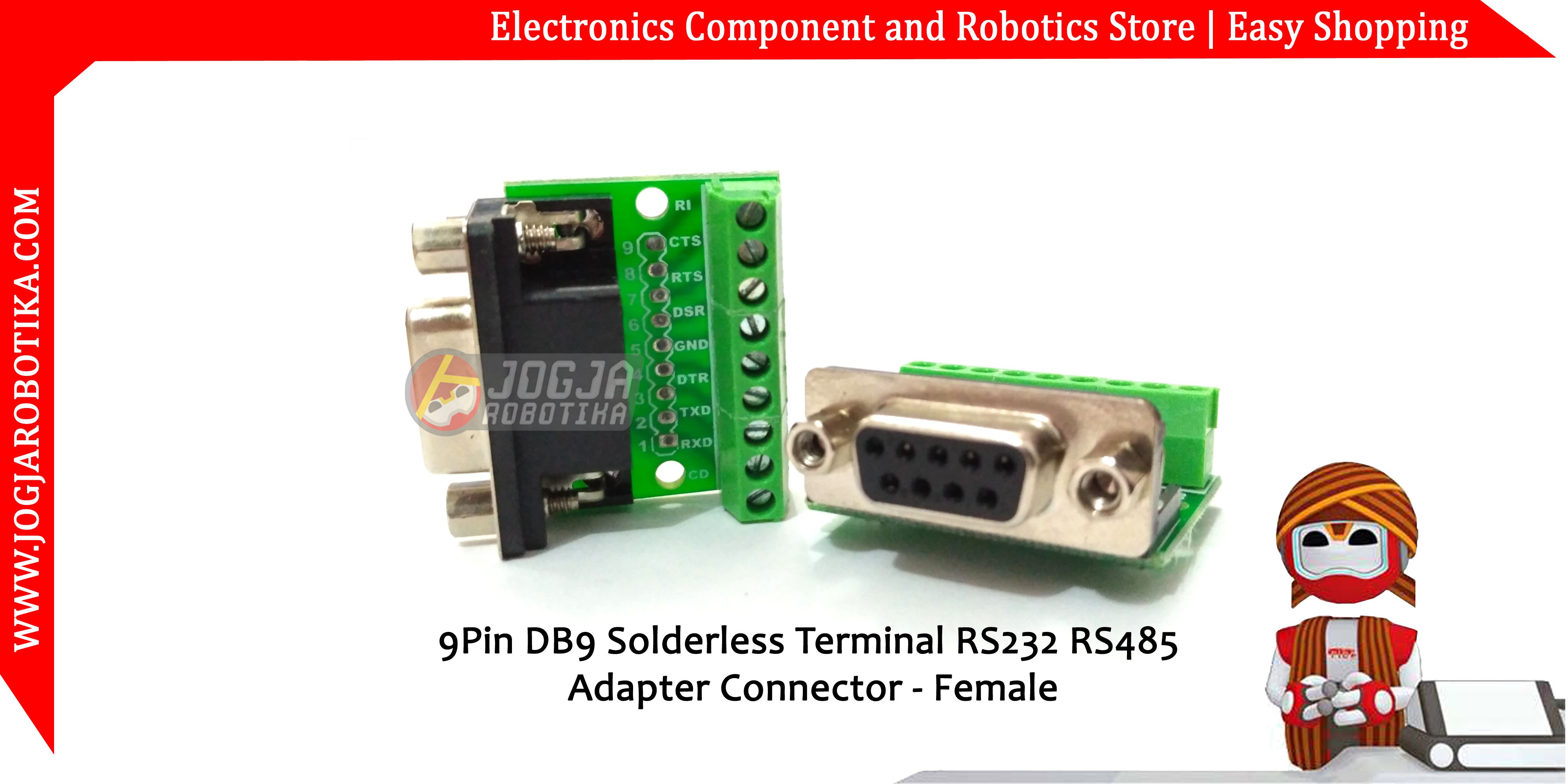 9Pin DB9 Solderless Terminal RS232 RS485 Adapter Connector - Female