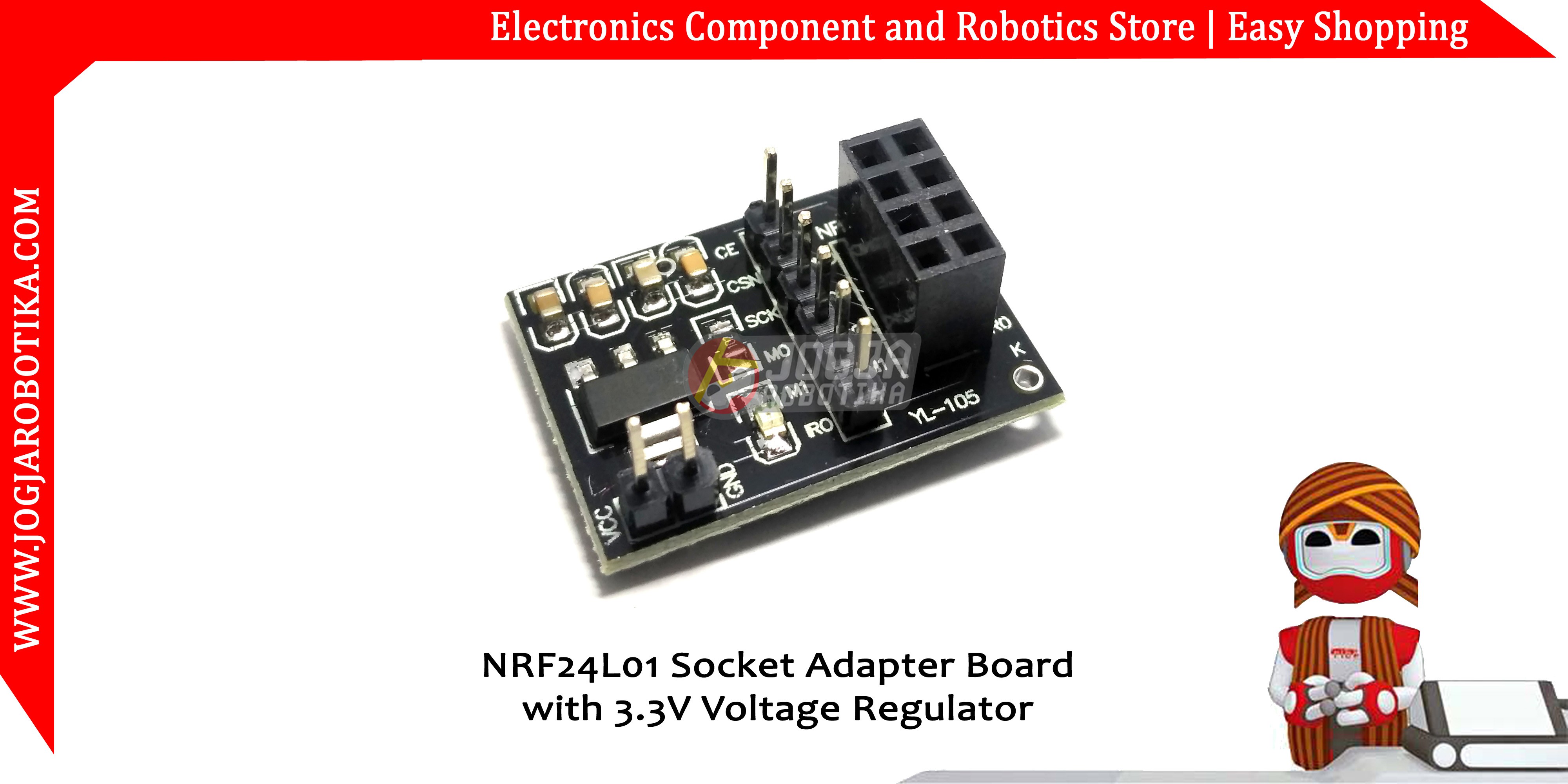 NRF24L01 Socket Adapter Board with 3.3V Voltage Regulator