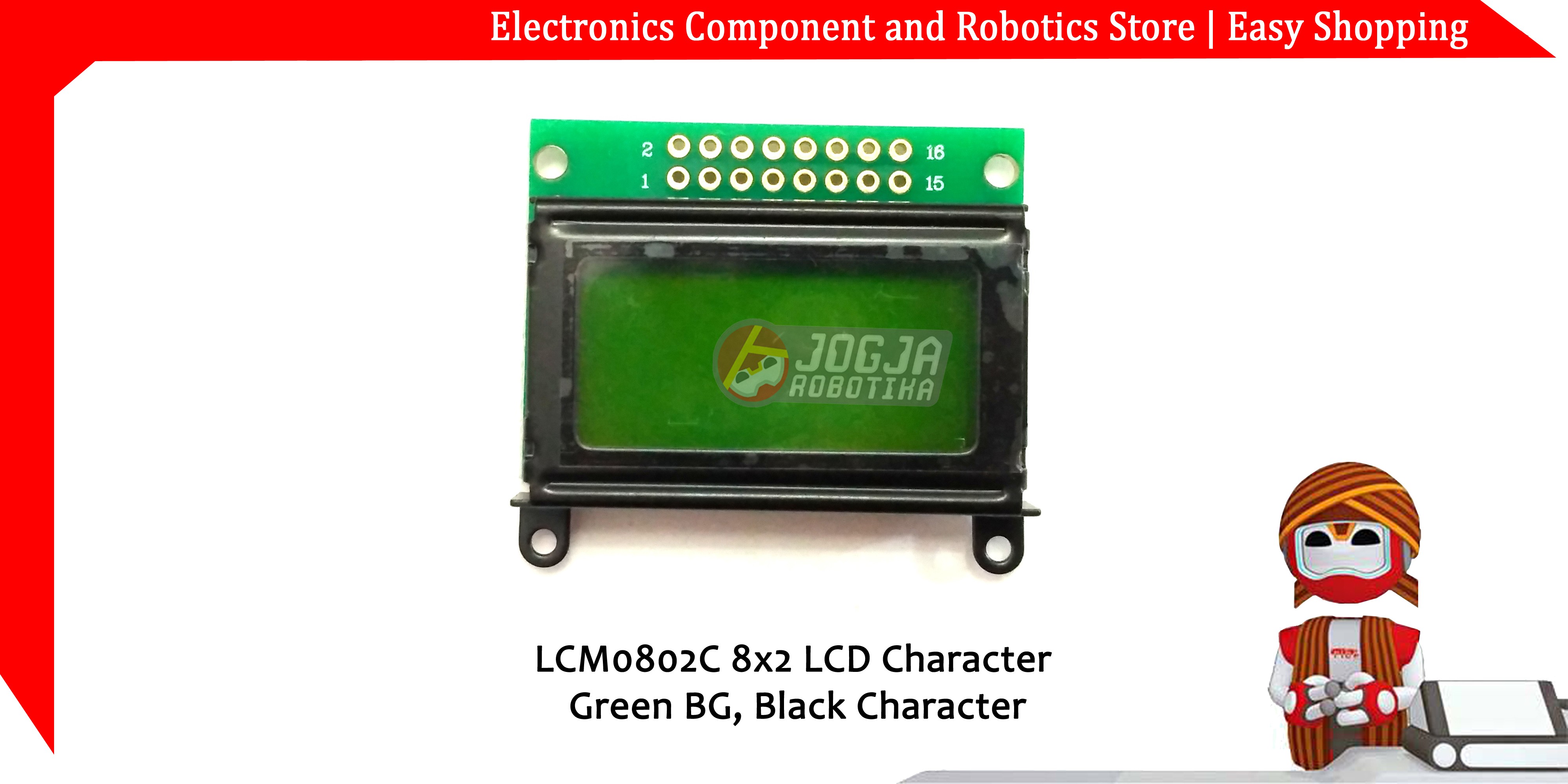 LCM0802C 8x2 LCD Character Green BG Black Character