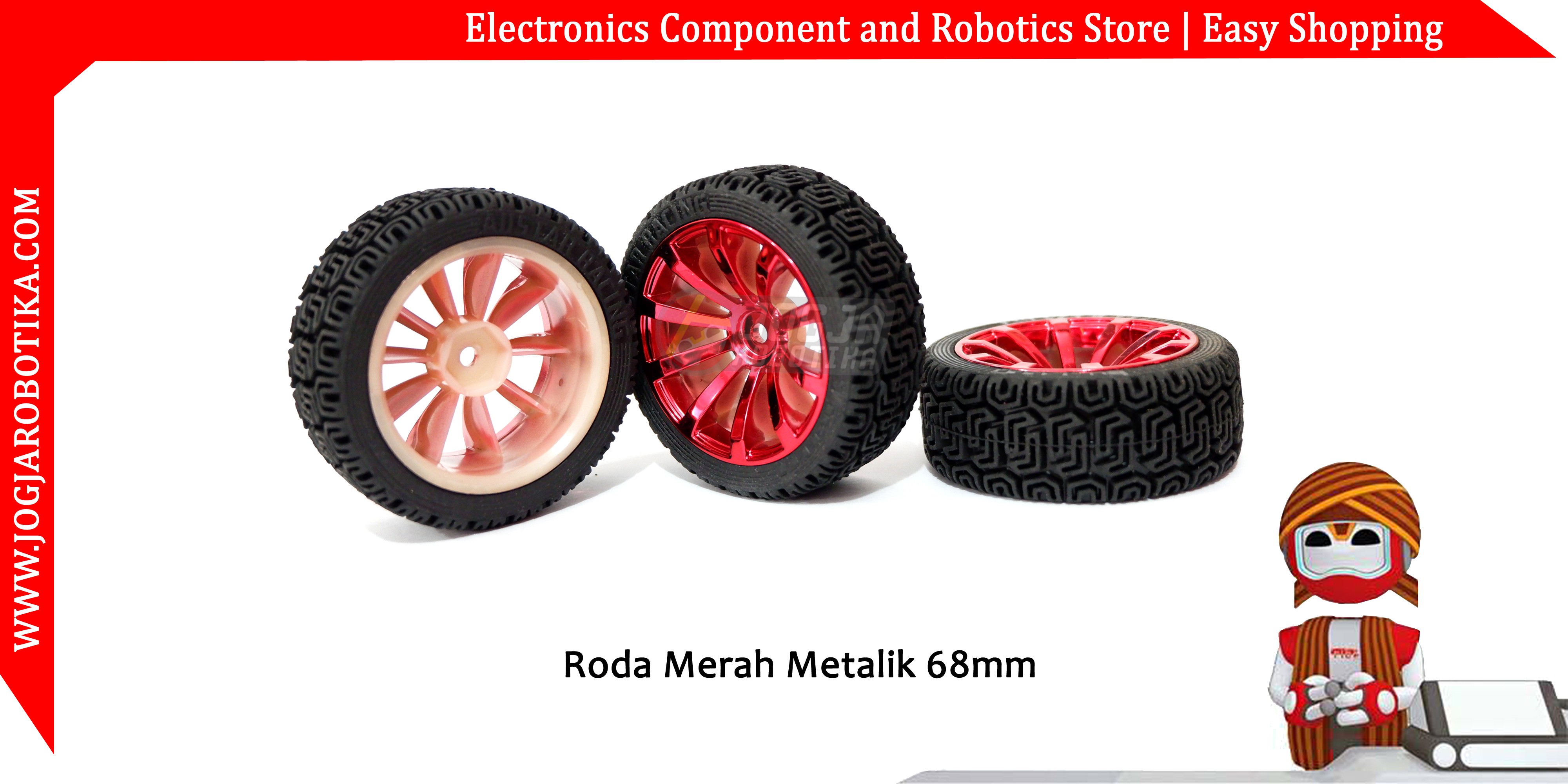 Roda Merah Metalik 68mm