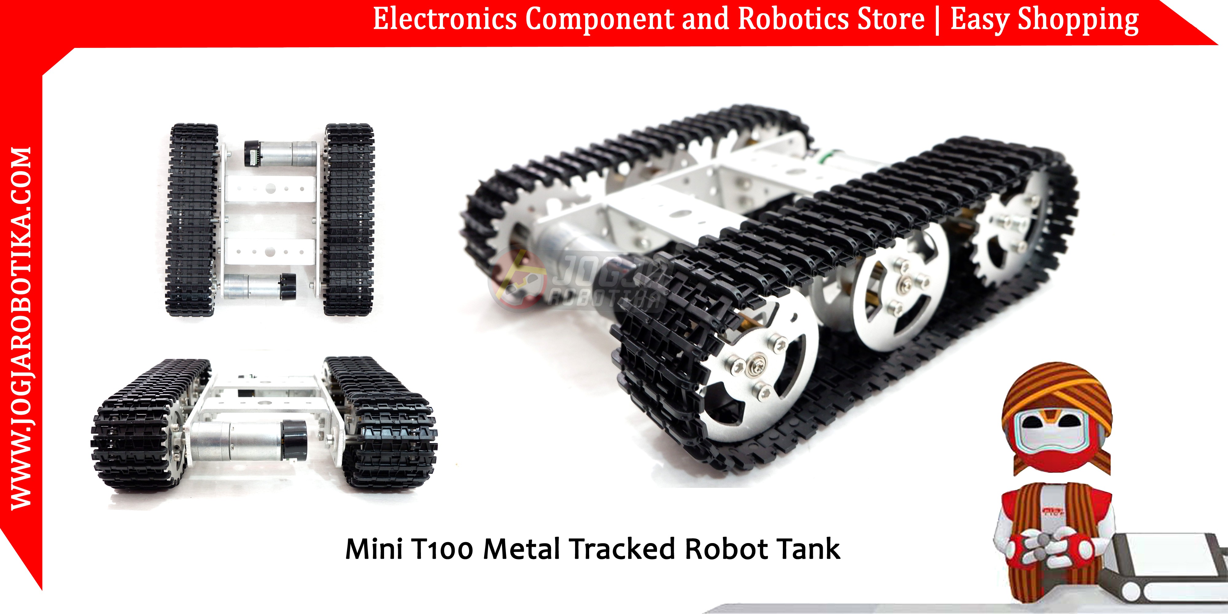 Mini T100 Metal Tracked Robot Tank (Motor with Encoder)
