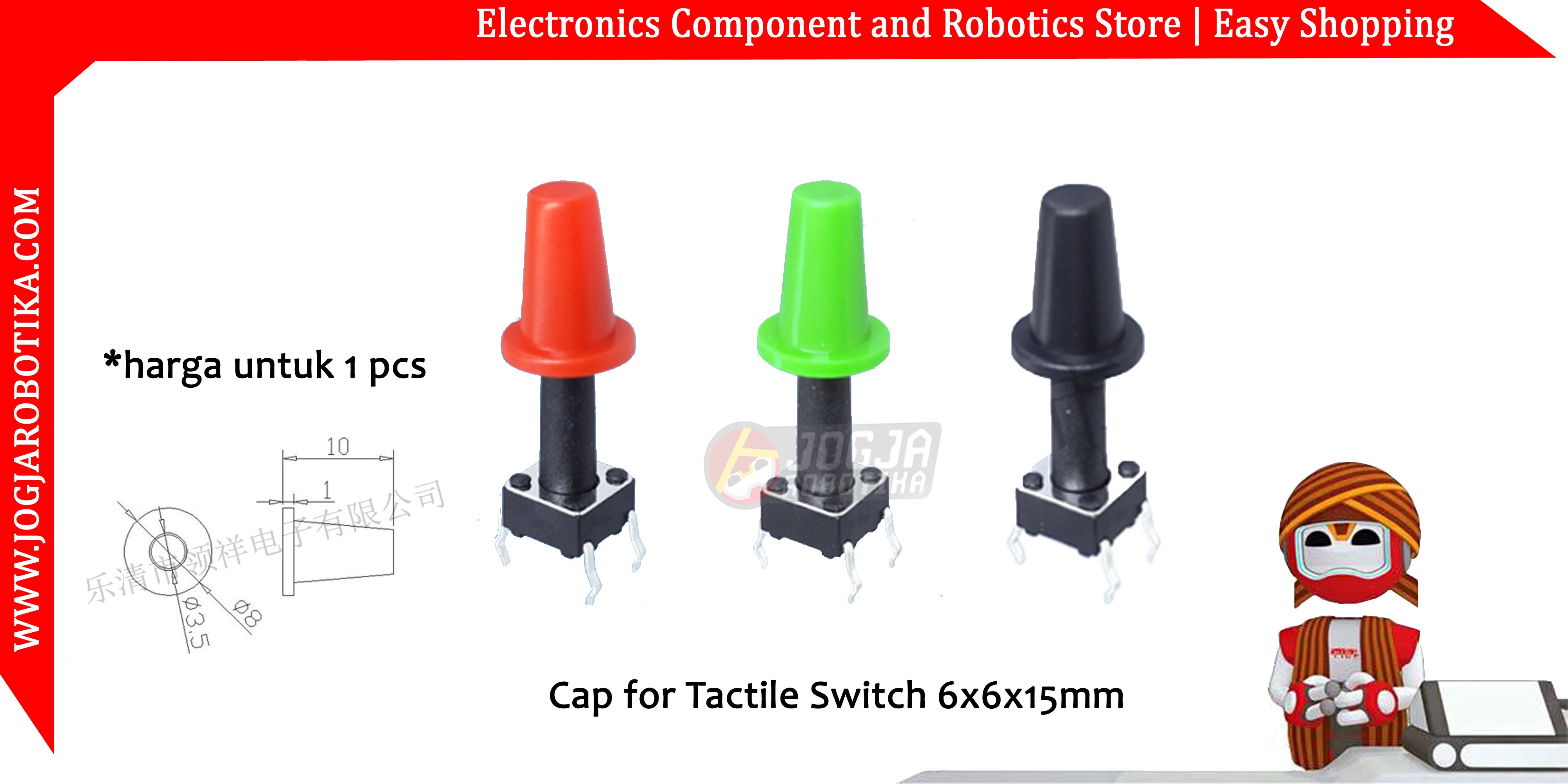 Cap for Tactile Switch 6x6x15mm - Hijau