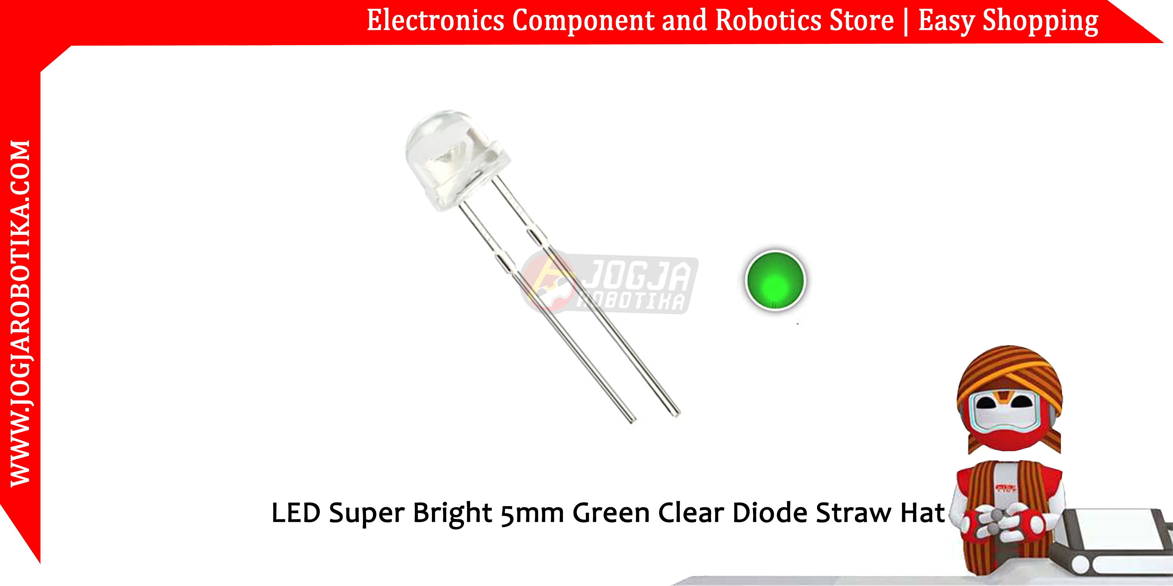 LED Super Bright 5mm Hijau Clear Diode Straw Hat