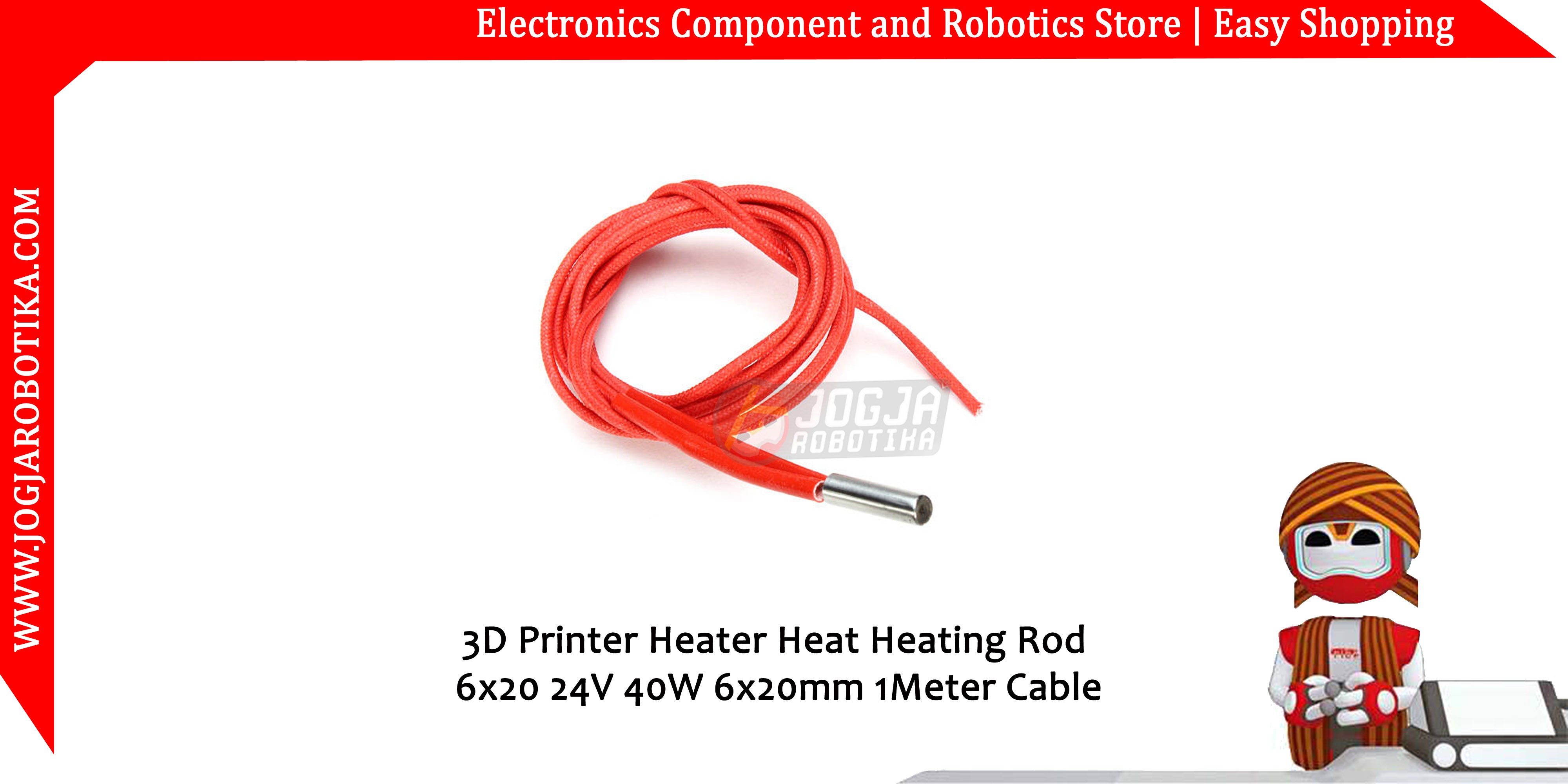 3D Printer Heater Heat Heating Rod 6x20 24V 40W 6x20mm 1Meter Cable