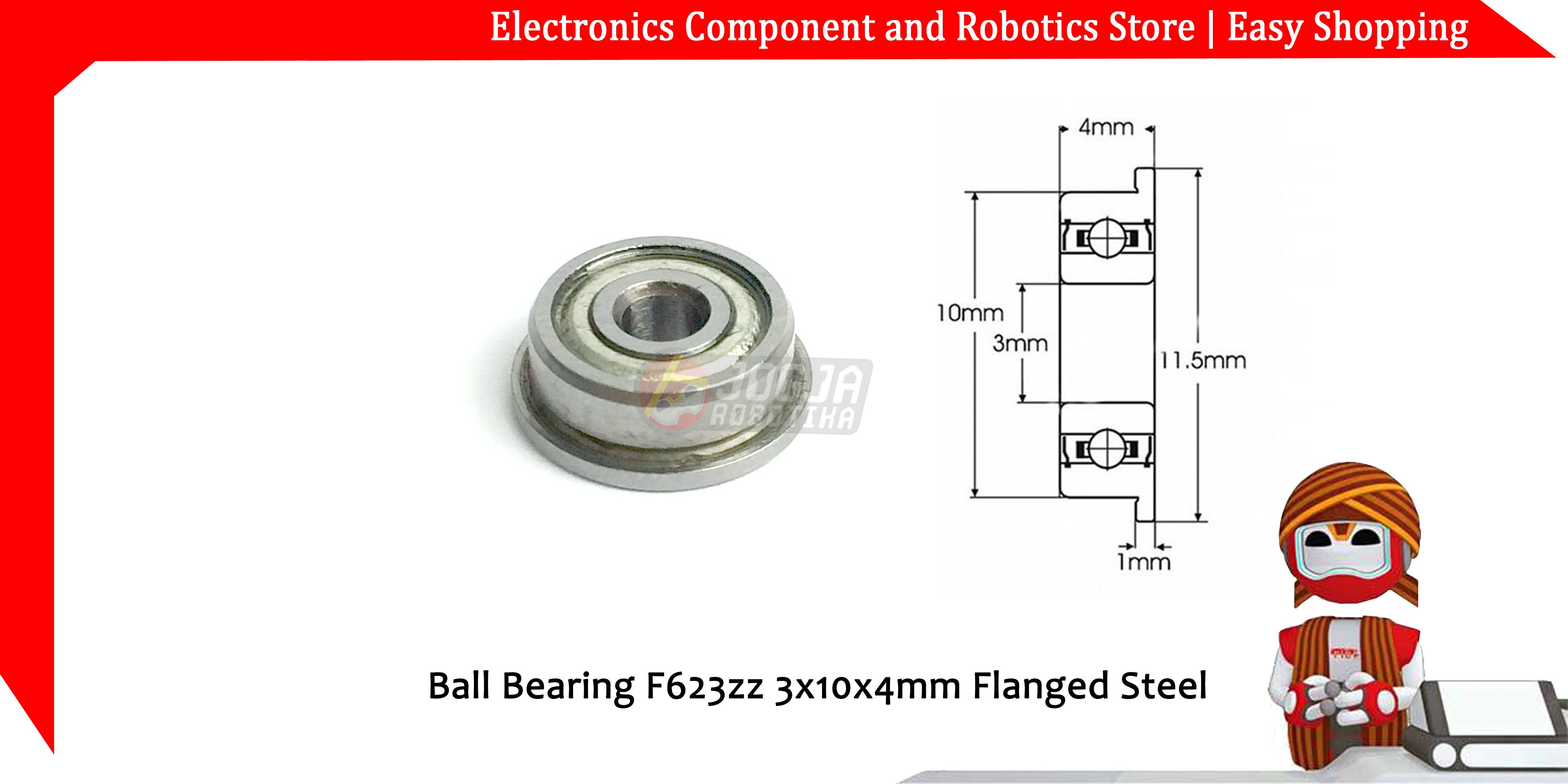 Ball Bearing F623zz 3x10x4mm Flanged Steel