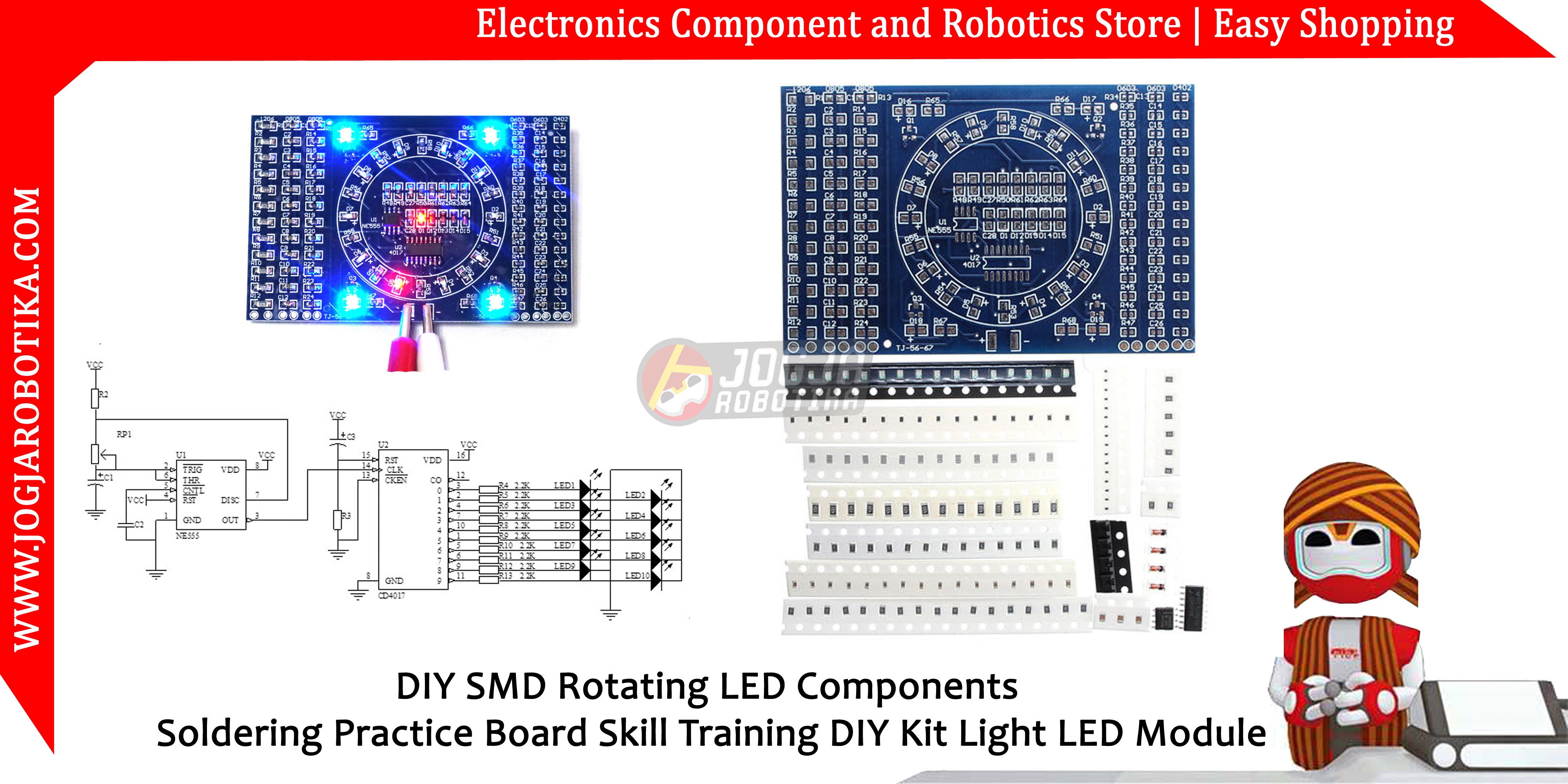 DIY SMD Rotating LED Components Soldering Practice Board Skill Training DIY Kit Light LED Module