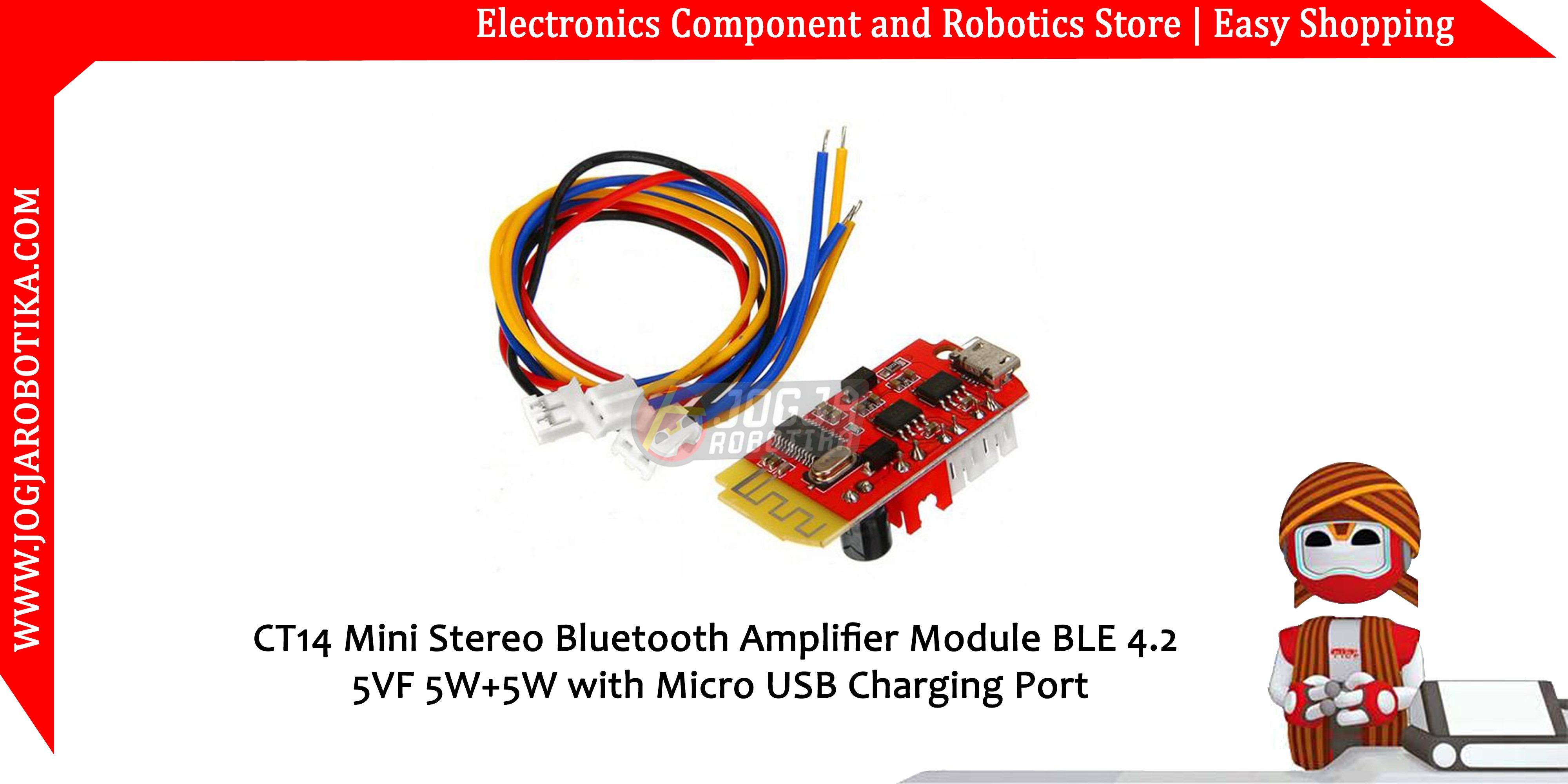 CT14 Mini Stereo Bluetooth Amplifier Module BLE 4.2 5VF 5W+5W with Micro USB Charging Port