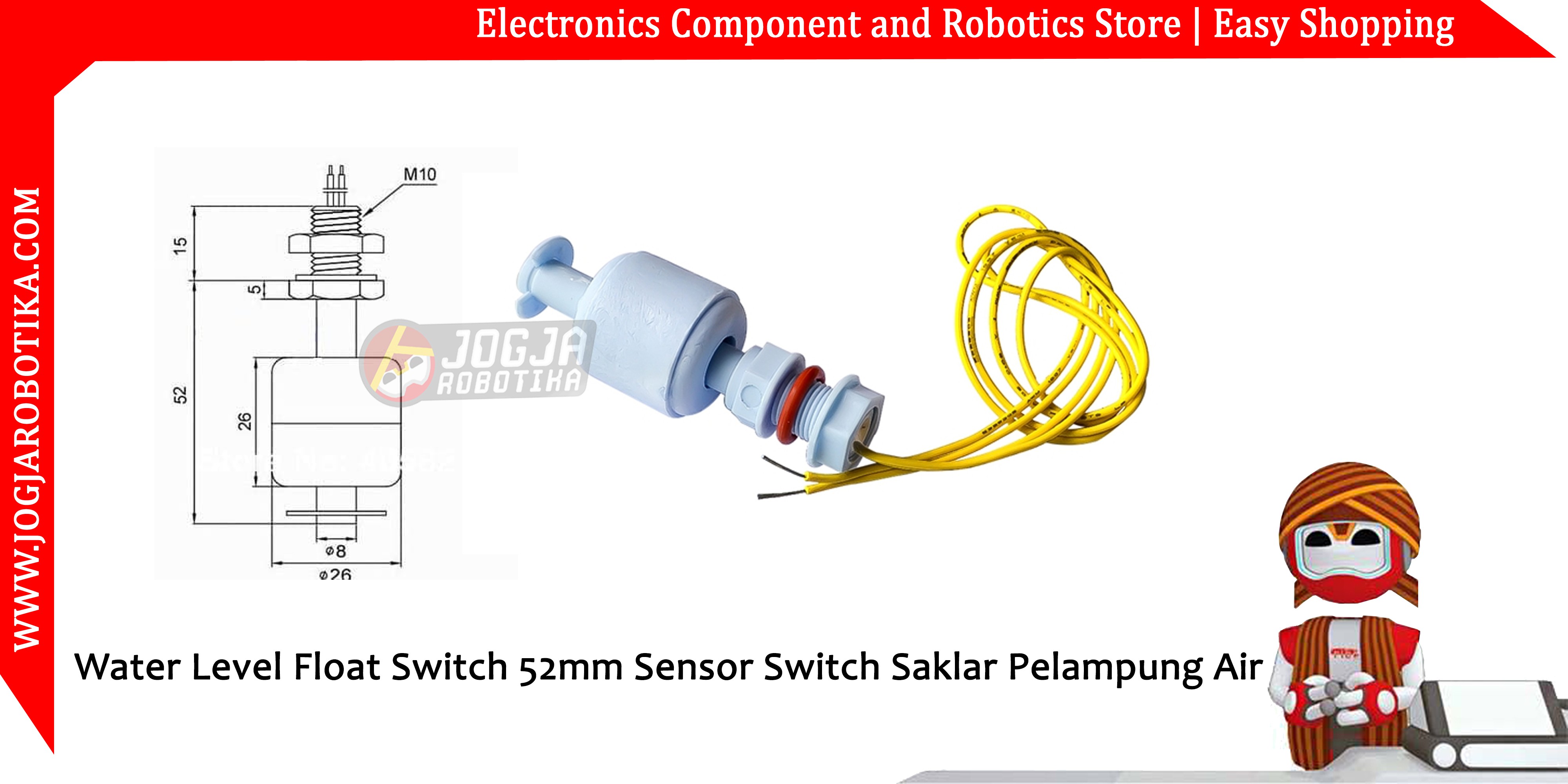 Water Level Float Switch 52mm Sensor Switch Saklar Pelampung Air