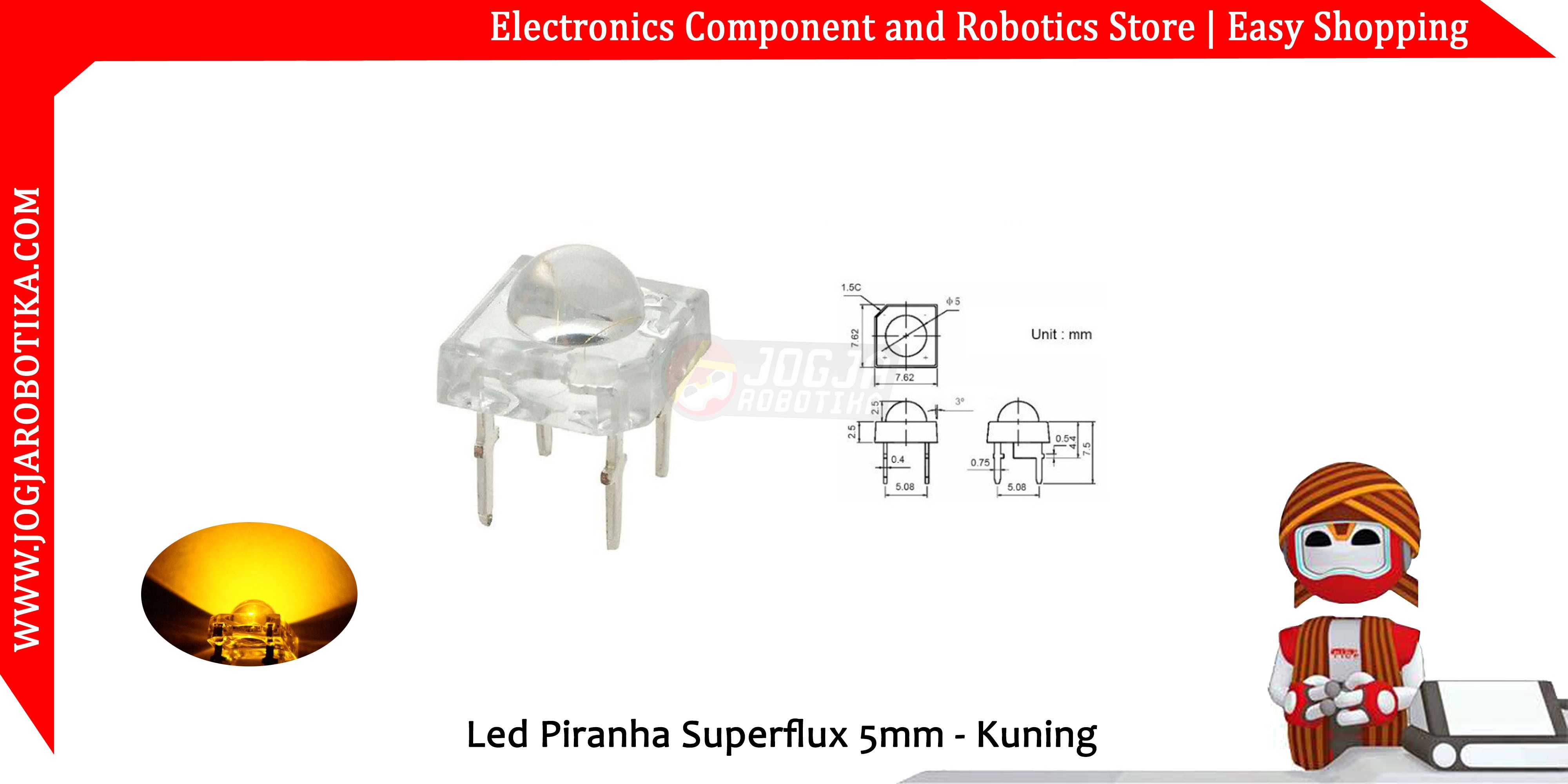 Led Piranha Superflux 5mm - Kuning
